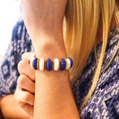 WEISE ET FILS 1960 Retro modernist Bracelet 18Kt Yellow Gold With Lapis & Coral