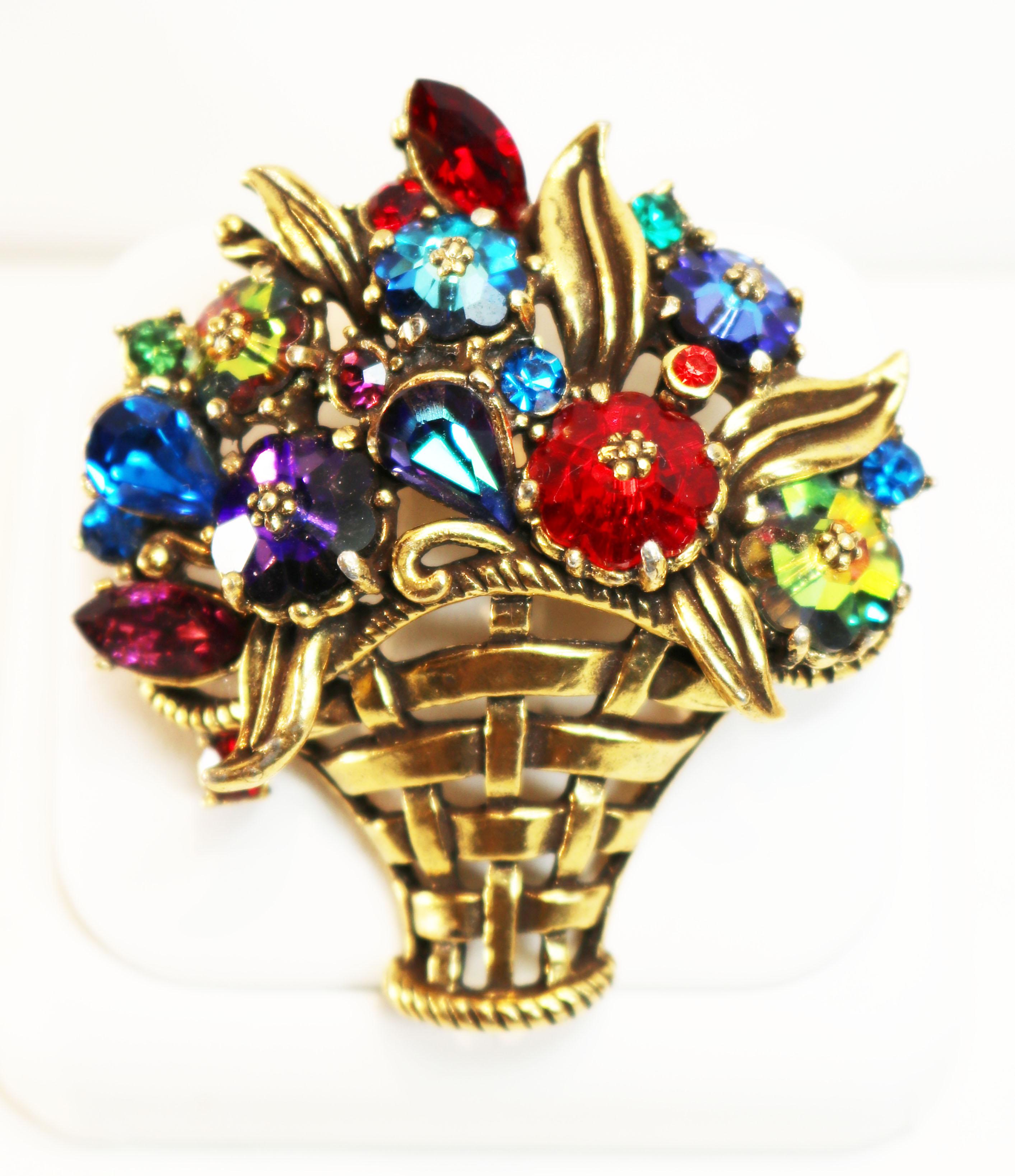 Weiss Floral Bouquet Basket Brooch For Sale 13