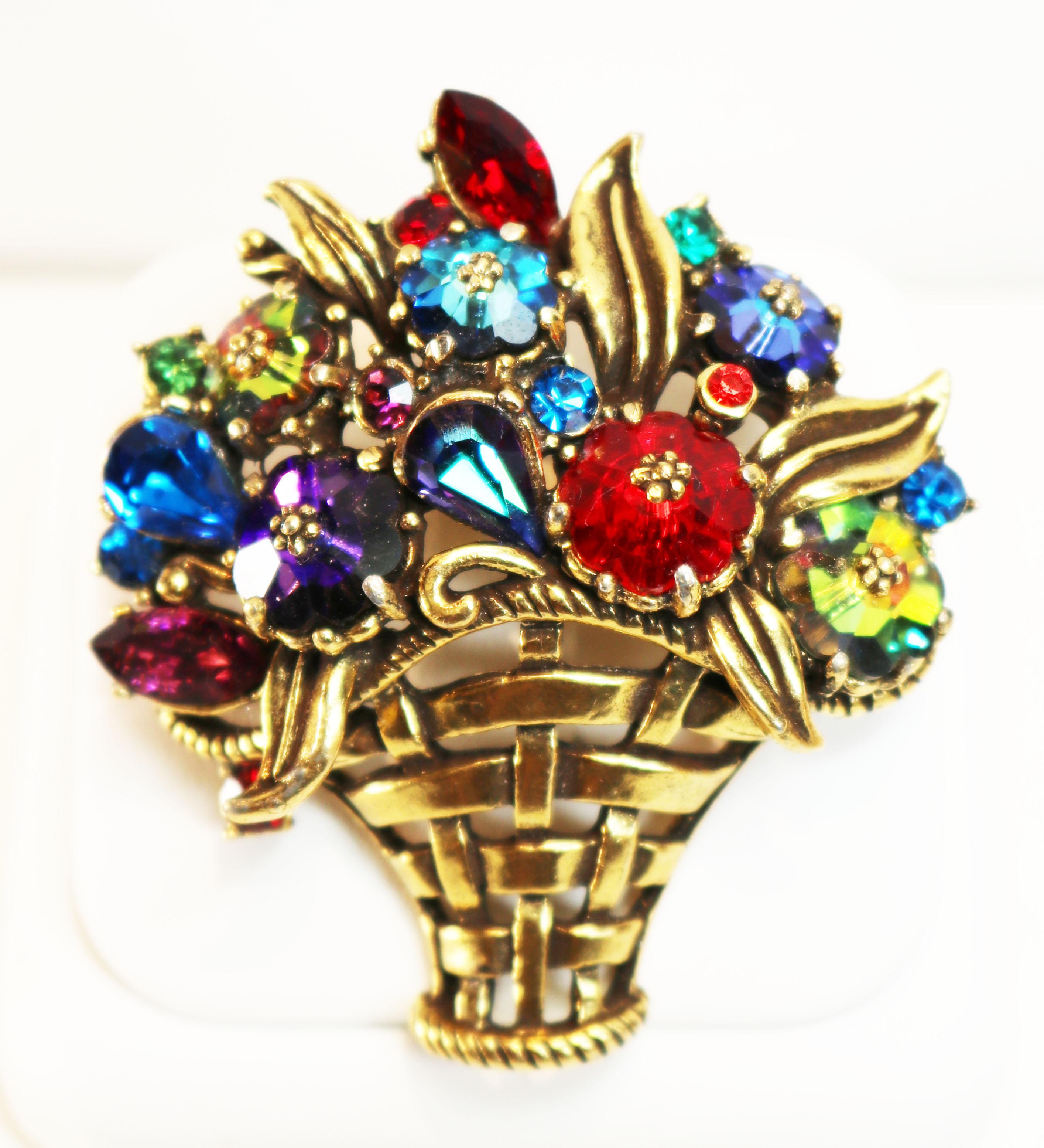 Weiss Floral Bouquet Basket Brooch For Sale 14