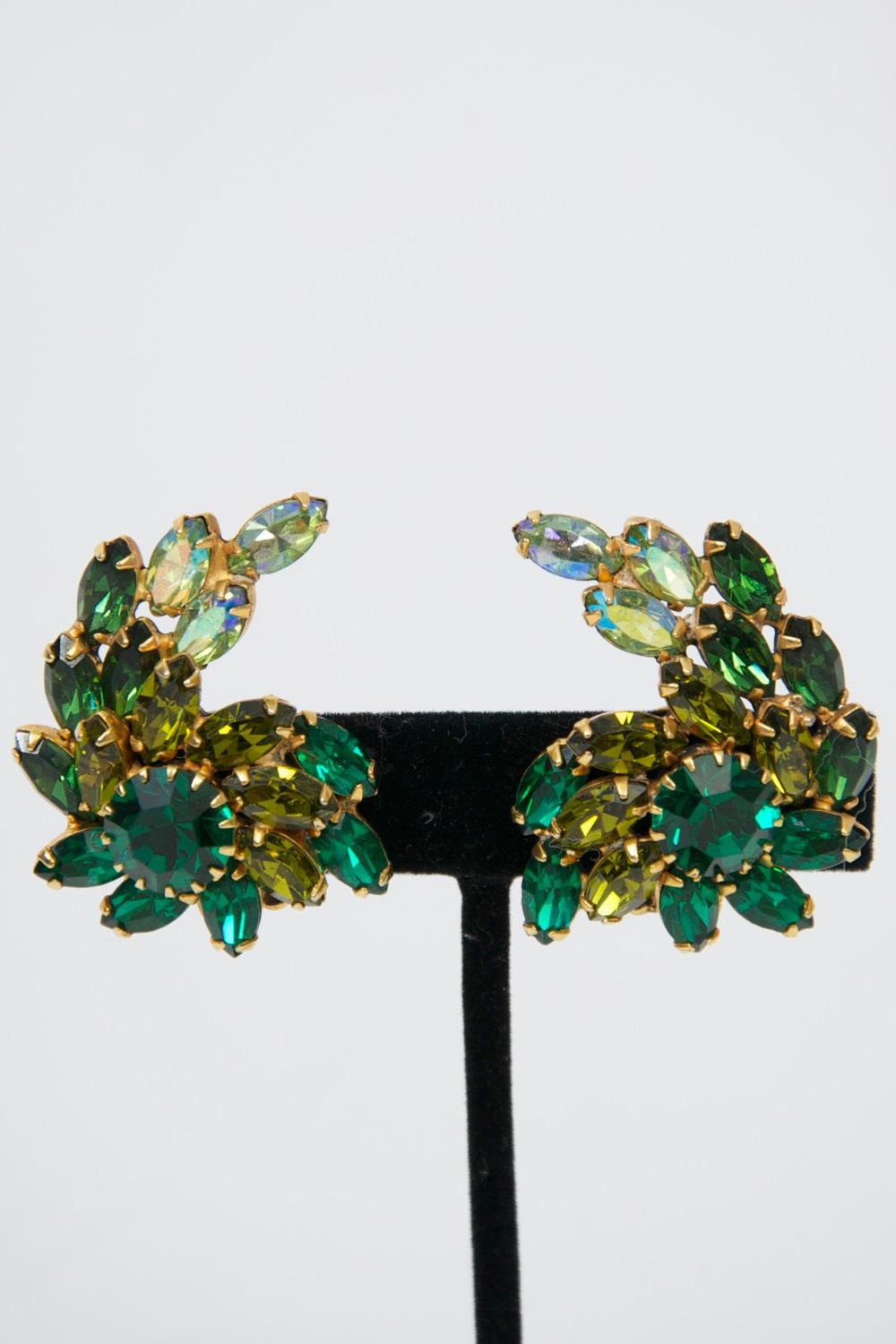 Weiss Green Rhinestone Earrings 2