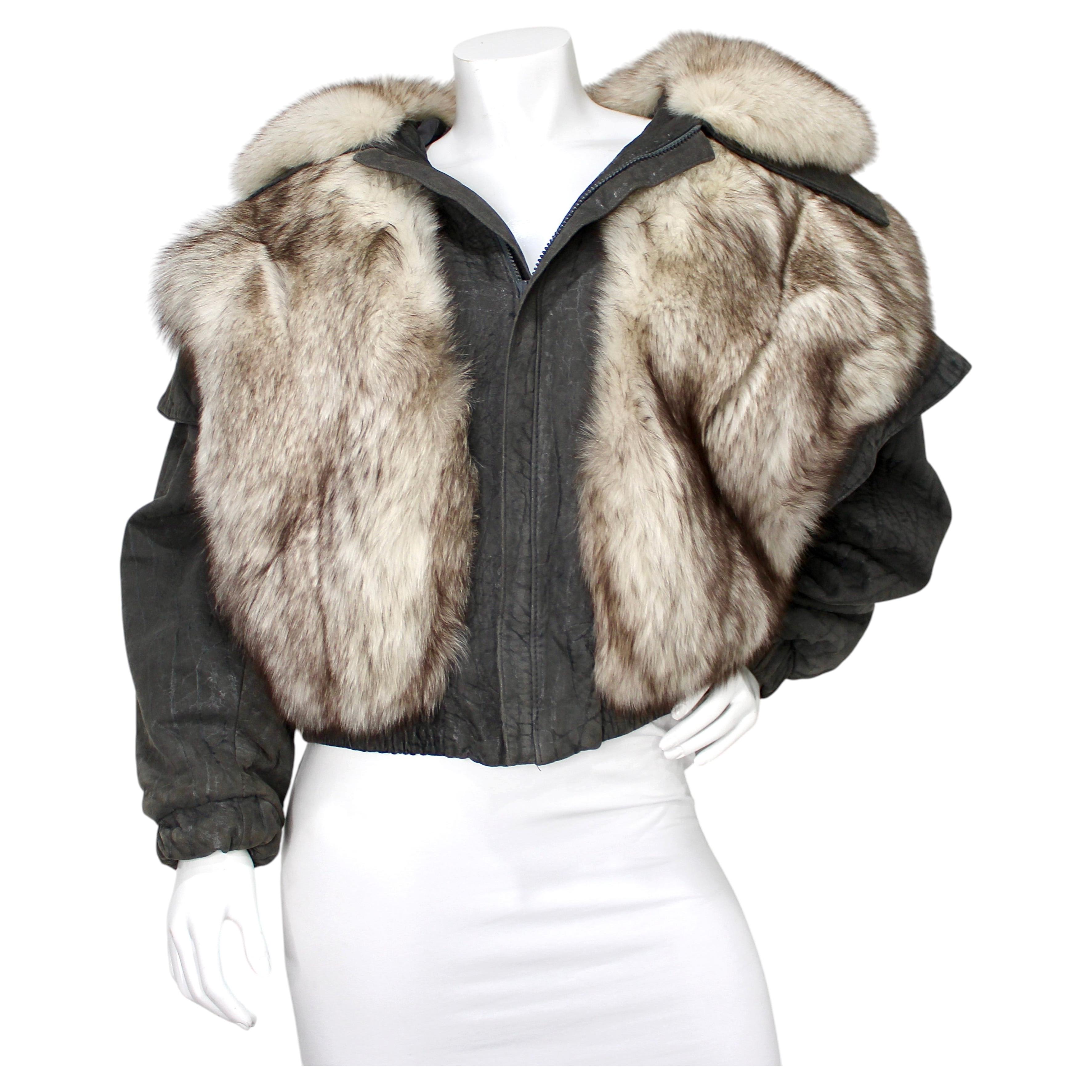 Weiss Grey Suede Mink Fur Vintage Bomber Jacket For Sale