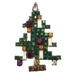 Weiss Large Christmas Tree Brooch With Five Candles Rare 1950s