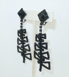 Weiss Mod Black Rhinestone Earrings, 1960's