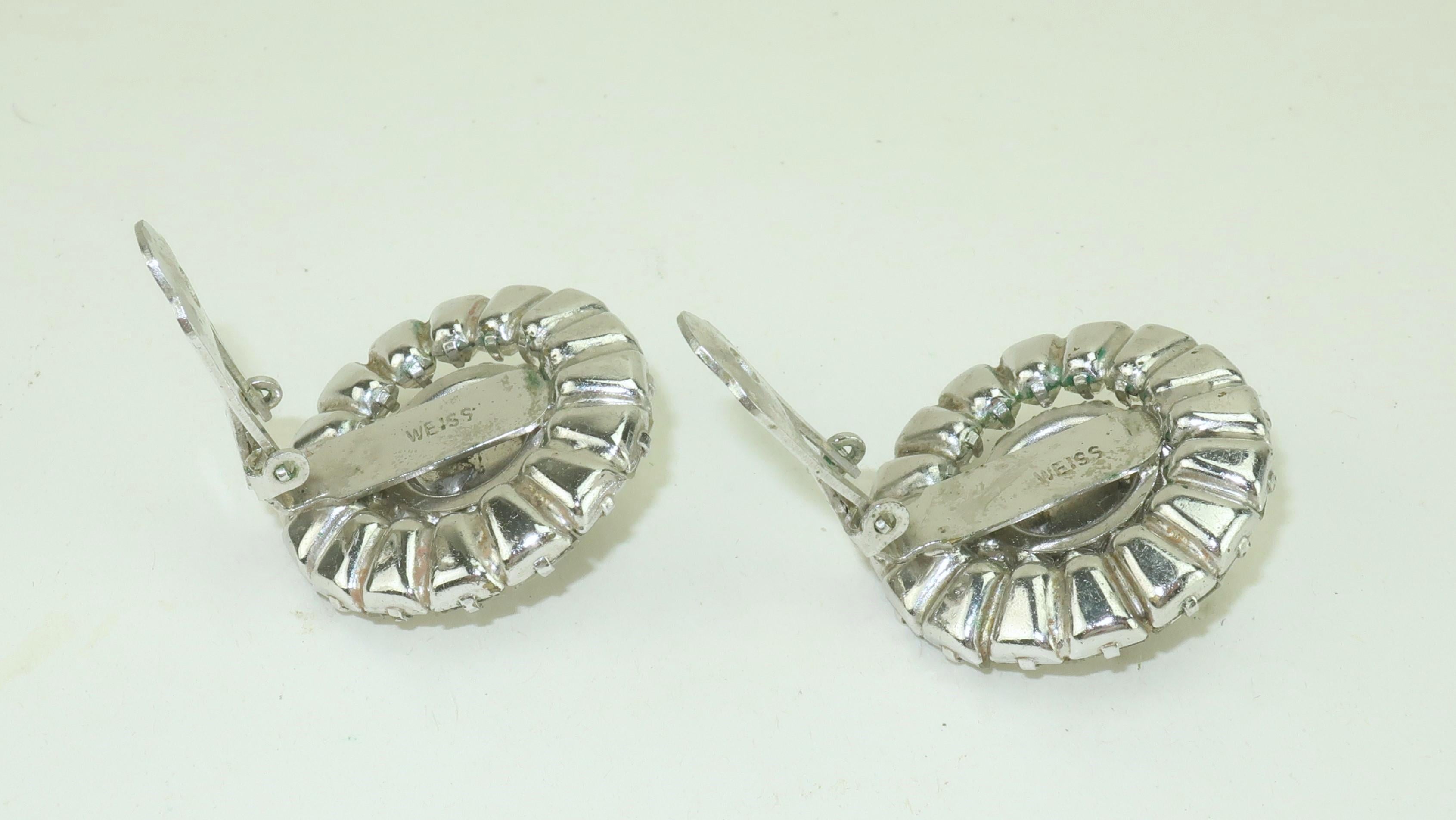 WEISS Rhinestone Cluster Clip-On Earrings, 1950’s For Sale 4