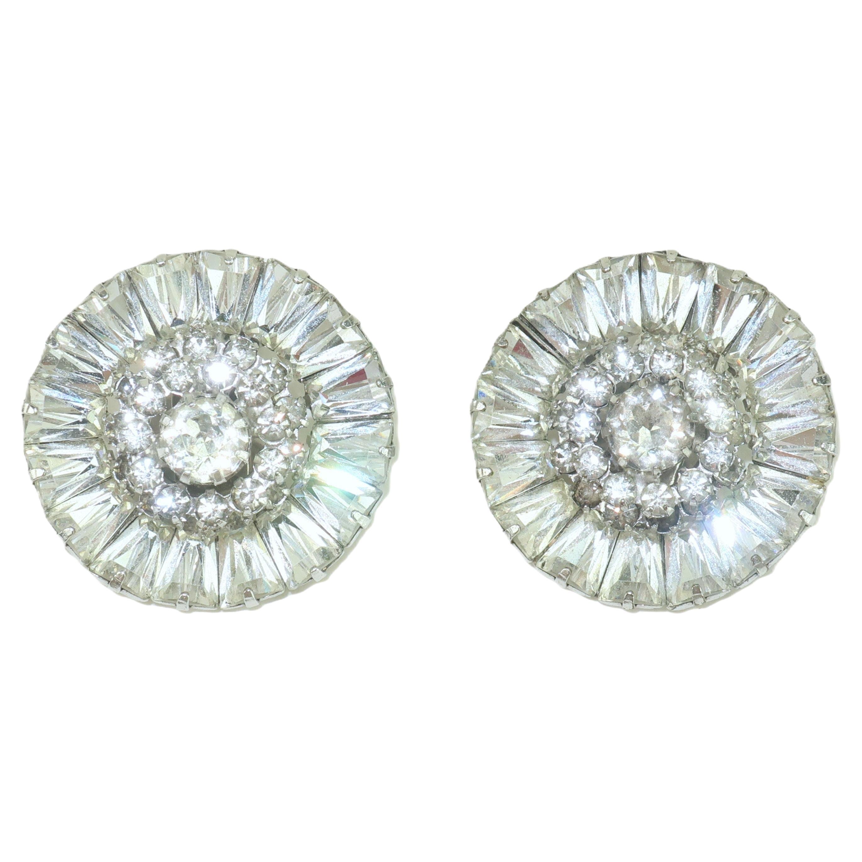 WEISS Rhinestone Cluster Clip-On Earrings, 1950’s
