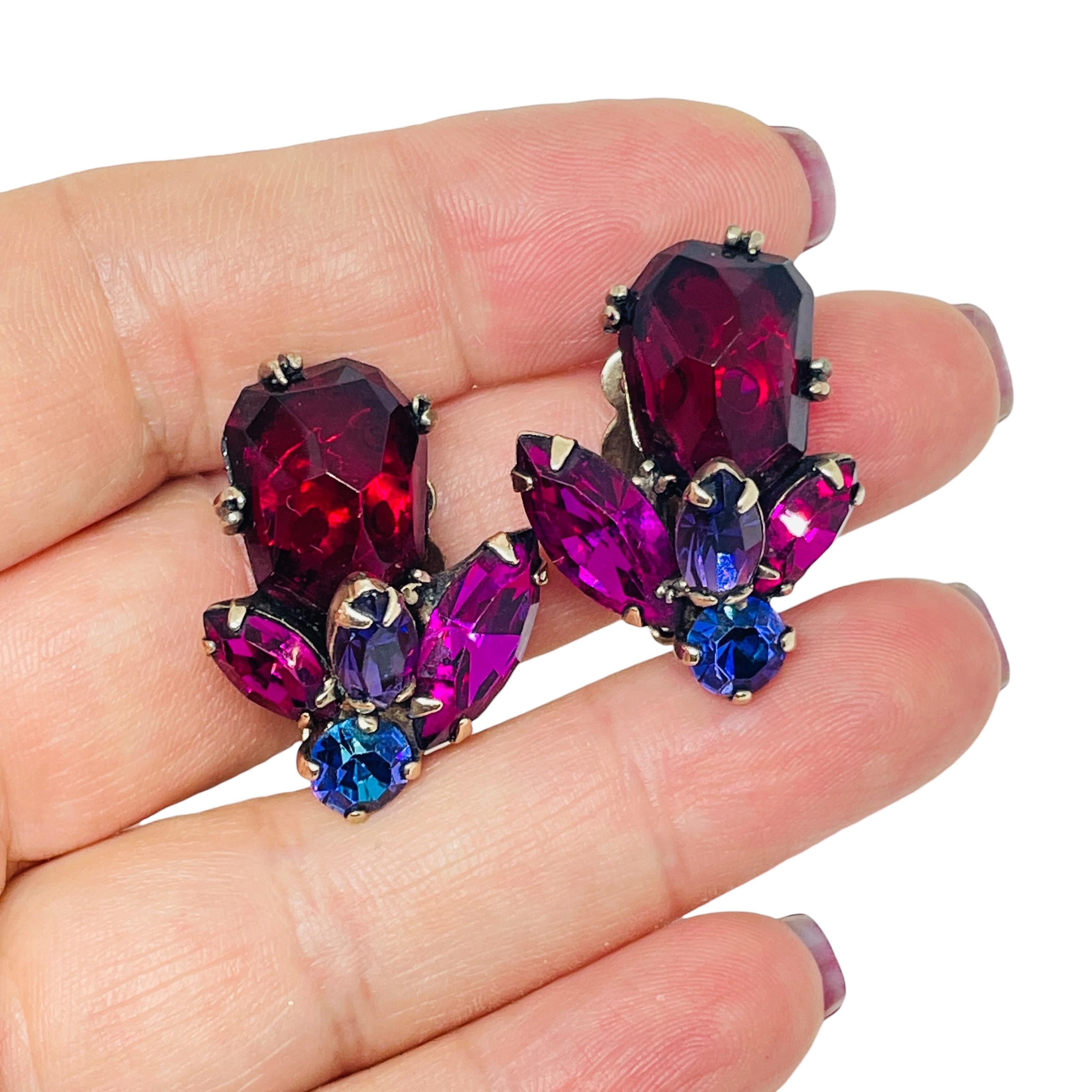 Weiss Signed Silver Tone Ruby Sapphire Fuchsia Gl… - image 2