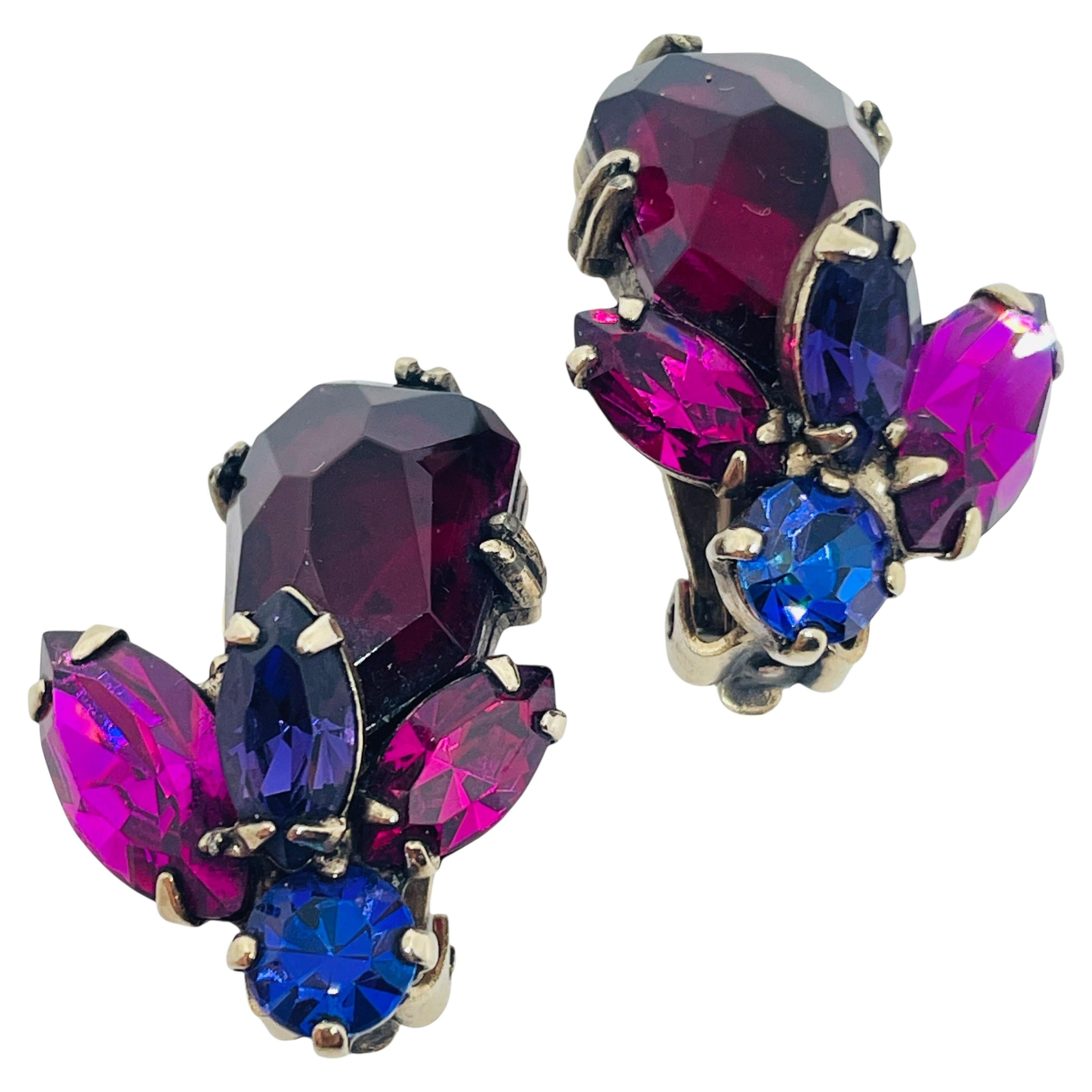 Weiss Signed Silver Tone Ruby Sapphire Fuchsia Gl… - image 1