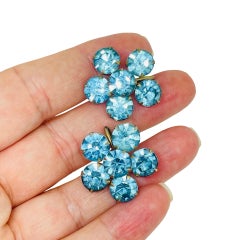 Weiss signé vintage ton or verre bleu petite fleur boucles d'oreilles vissées