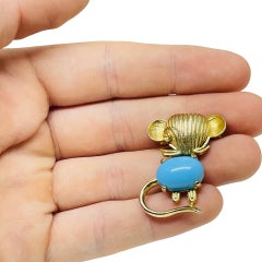 WEISS signiert Vintage Gold Ton faux Türkis Maus Designer Brosche