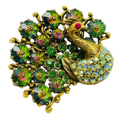 WEISS signierte Vintage-Brosche mit Pfauen aus Gold-Wassermelonen-Glassteinen, Designer-Brosche