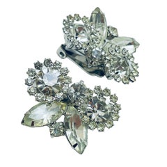 WEISS signed vintage silver tone rhinestone designer earrings