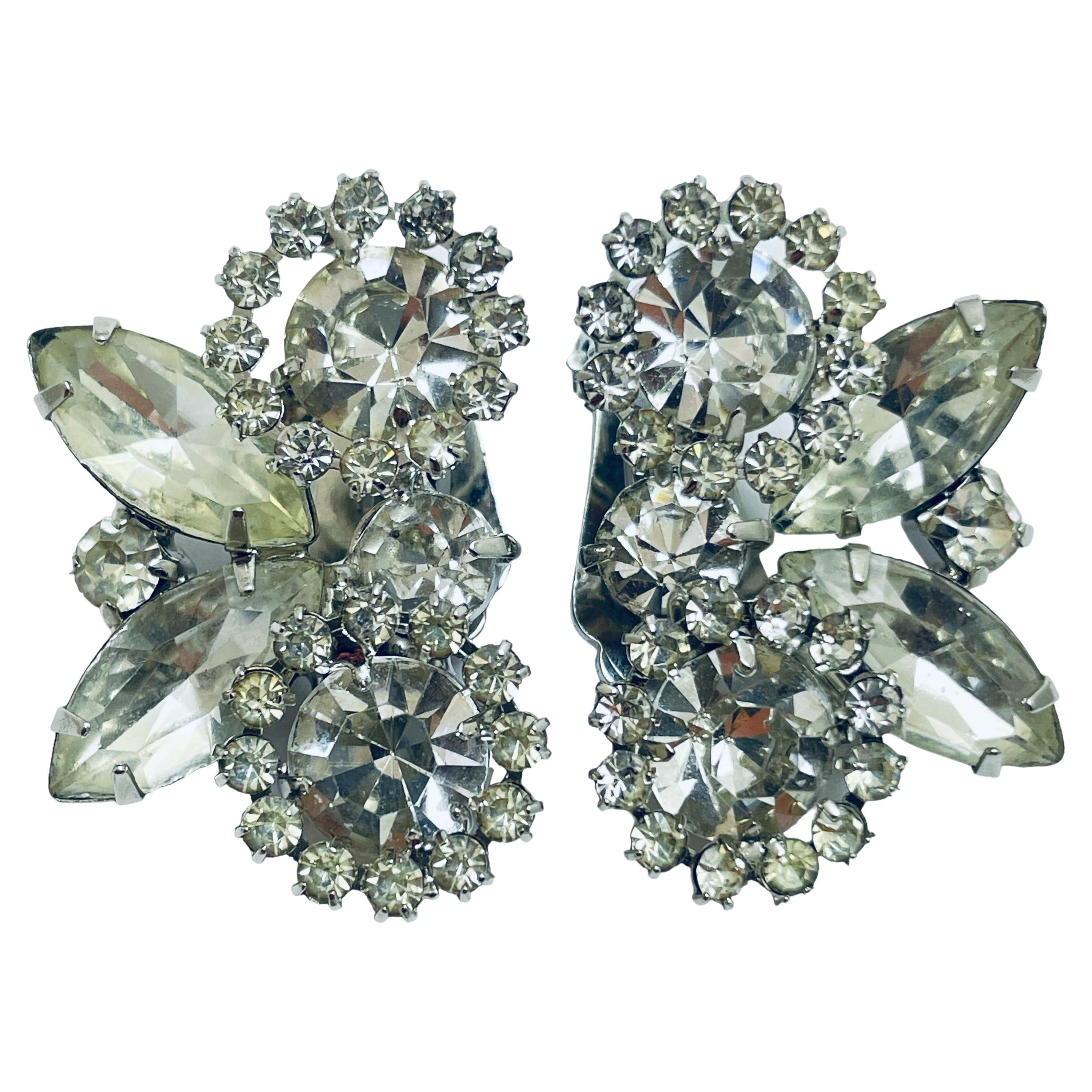 WEISS signed vintage silver tone rhinestone designer earrings For Sale