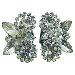 WEISS signed vintage silver tone rhinestone designer earrings