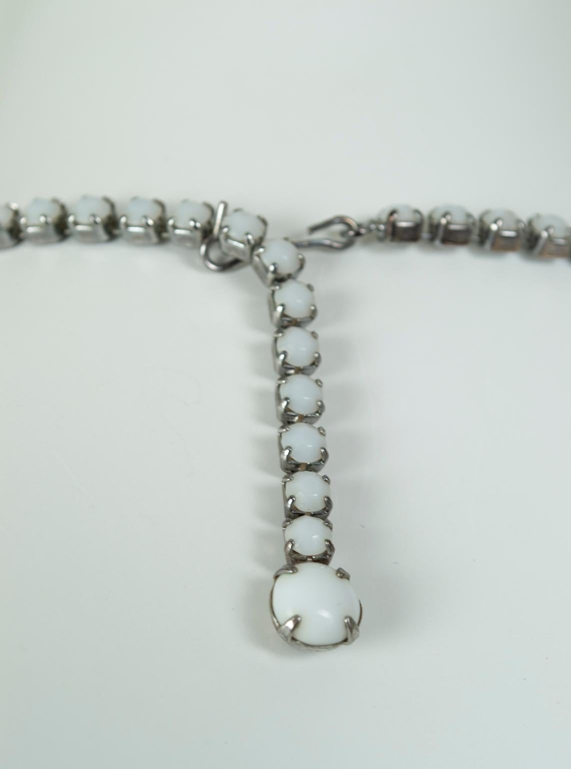 Ball Cut Weiss White Jasper and Crystal Fringe Collar Necklace and Earring Suite, 1960s For Sale