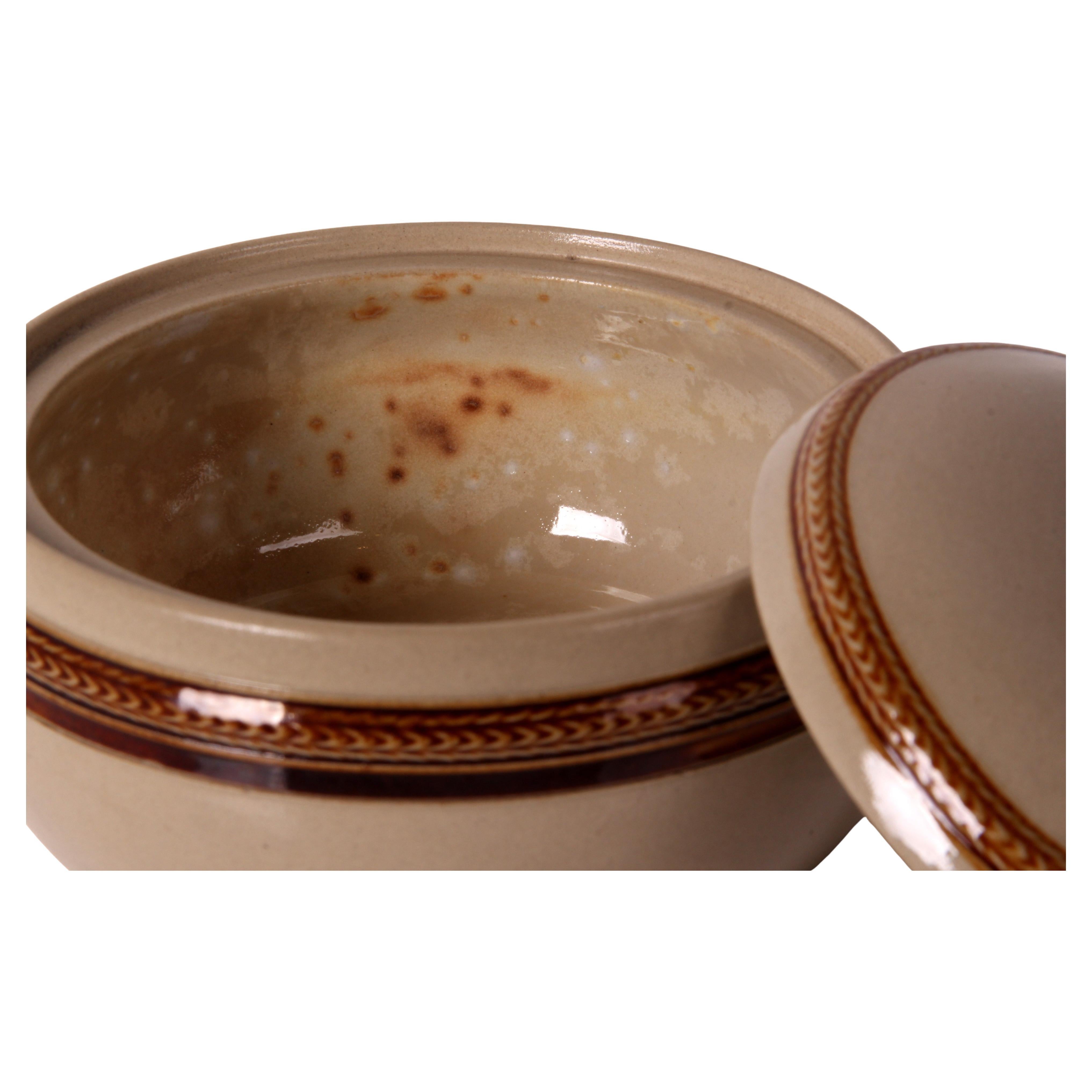 
Traditional salt glazed pottery box
Manufactured in Germany 
around 1925 by WEKARA
Wekara::  W ( for WE German pronounciation) for Wilhelm  E.  K for Krumeich A for aus (from) RA for Ransbach)
== WE K A RA

Wilhelm Krumeich from Ansbach (Wekara)