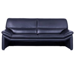 Used Weko Designer Sofa Leather Black Three-Seat Couch