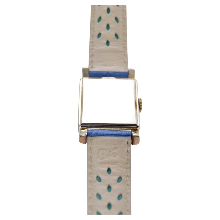 Welbros Yellow Gold Filled Art Deco Tank Watch with Tiffany Blue Dial from  1940' For Sale at 1stDibs