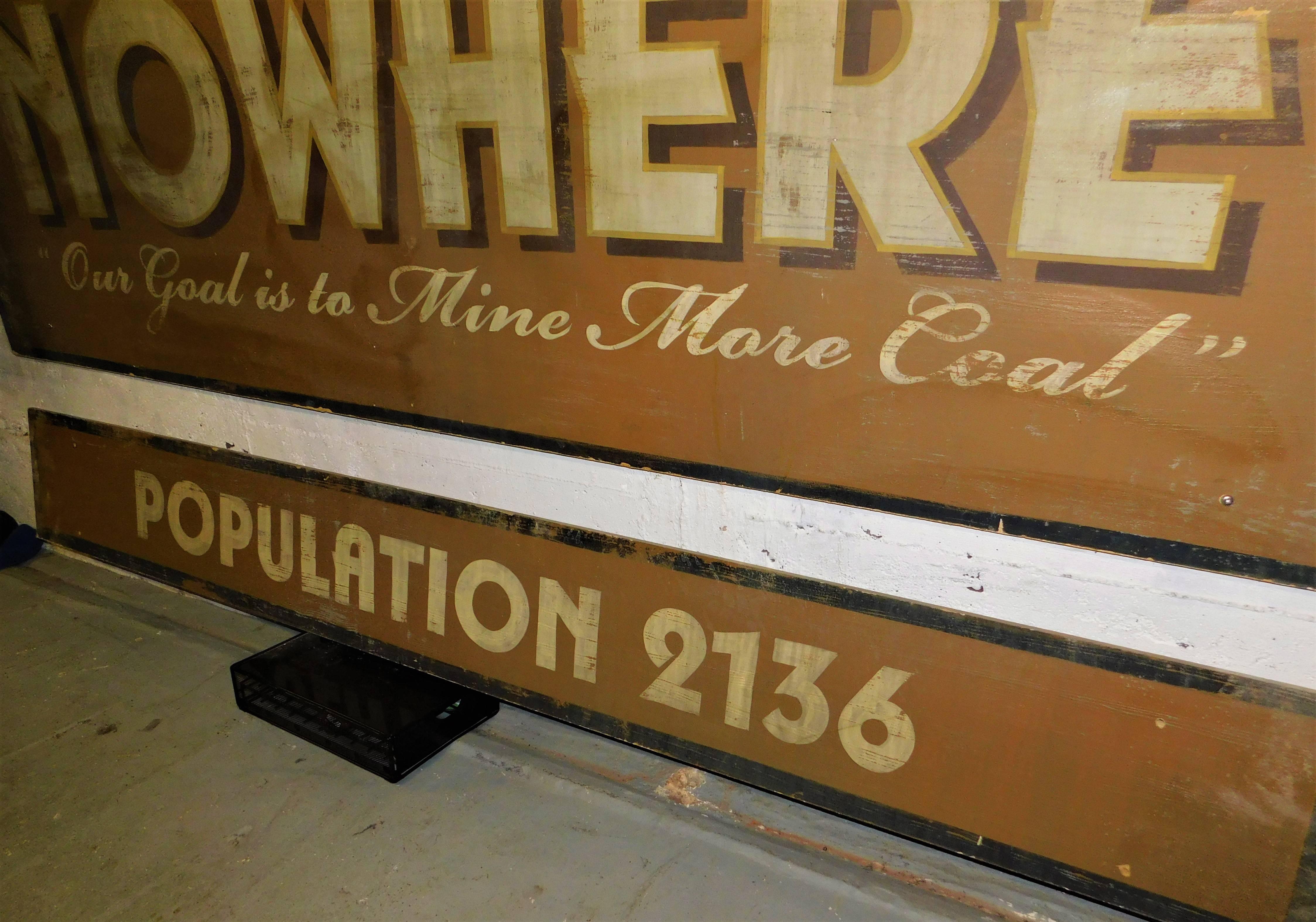 Wood Welcome to Nowhere Mining Town Movie Stage Theater Prop Advertising Sign For Sale