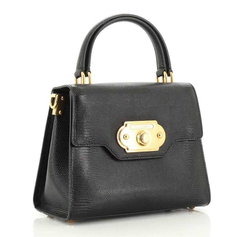 Black Welcome Top Handle Bag Lizard Embossed Leather Small