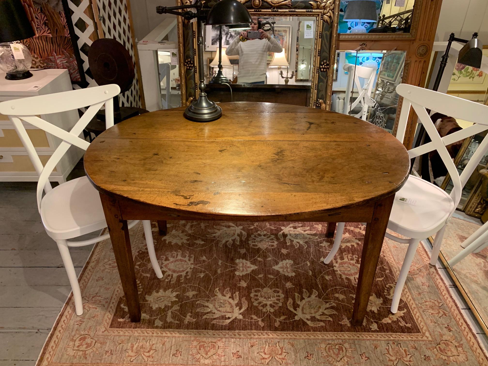 Rustic Welcoming Much Loved Antique Oval Tavern Dining Table For Sale