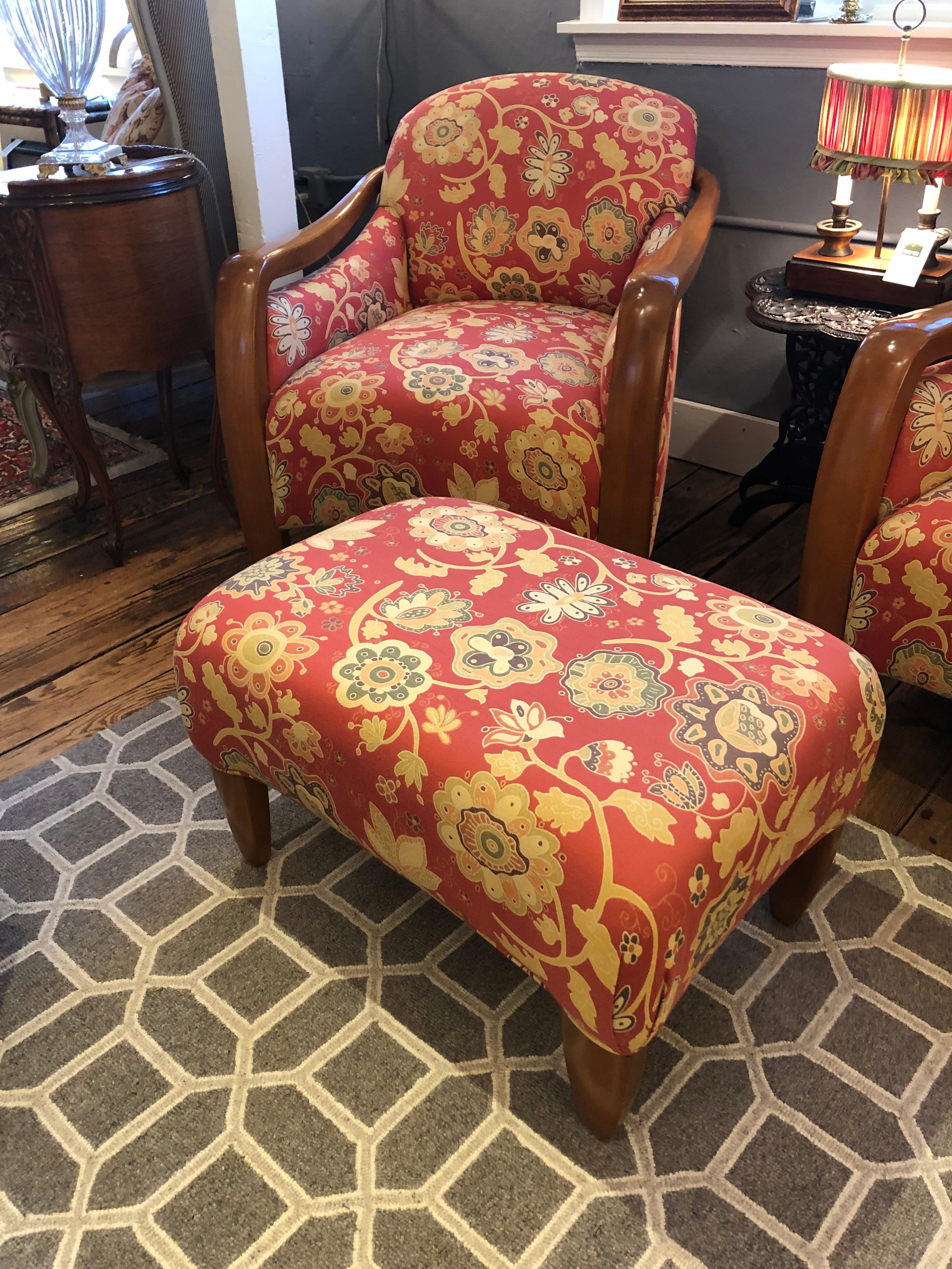Welcoming Set of Classy Art Deco Club Chairs and Matching Ottoman 11