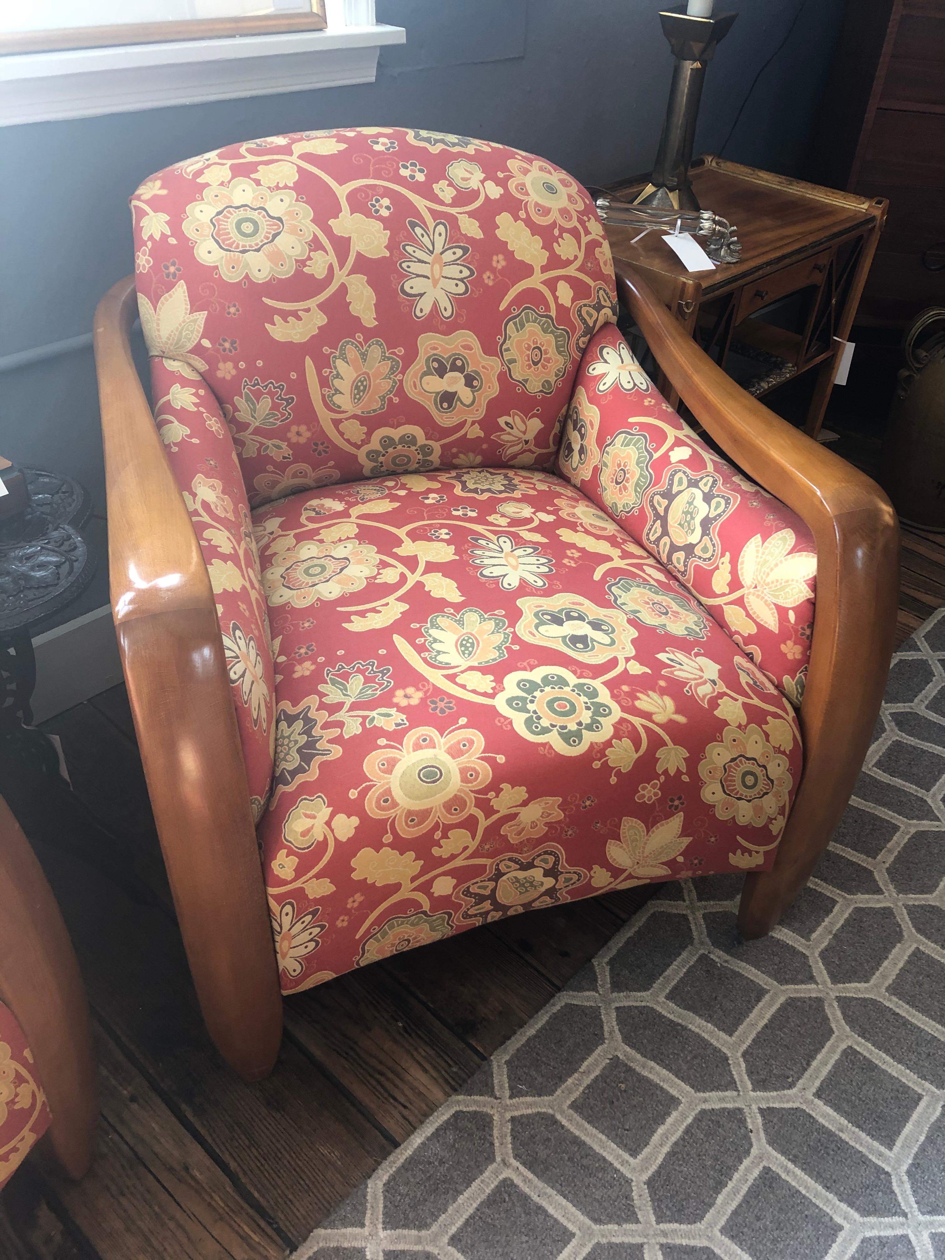 Upholstery Welcoming Set of Classy Art Deco Club Chairs and Matching Ottoman