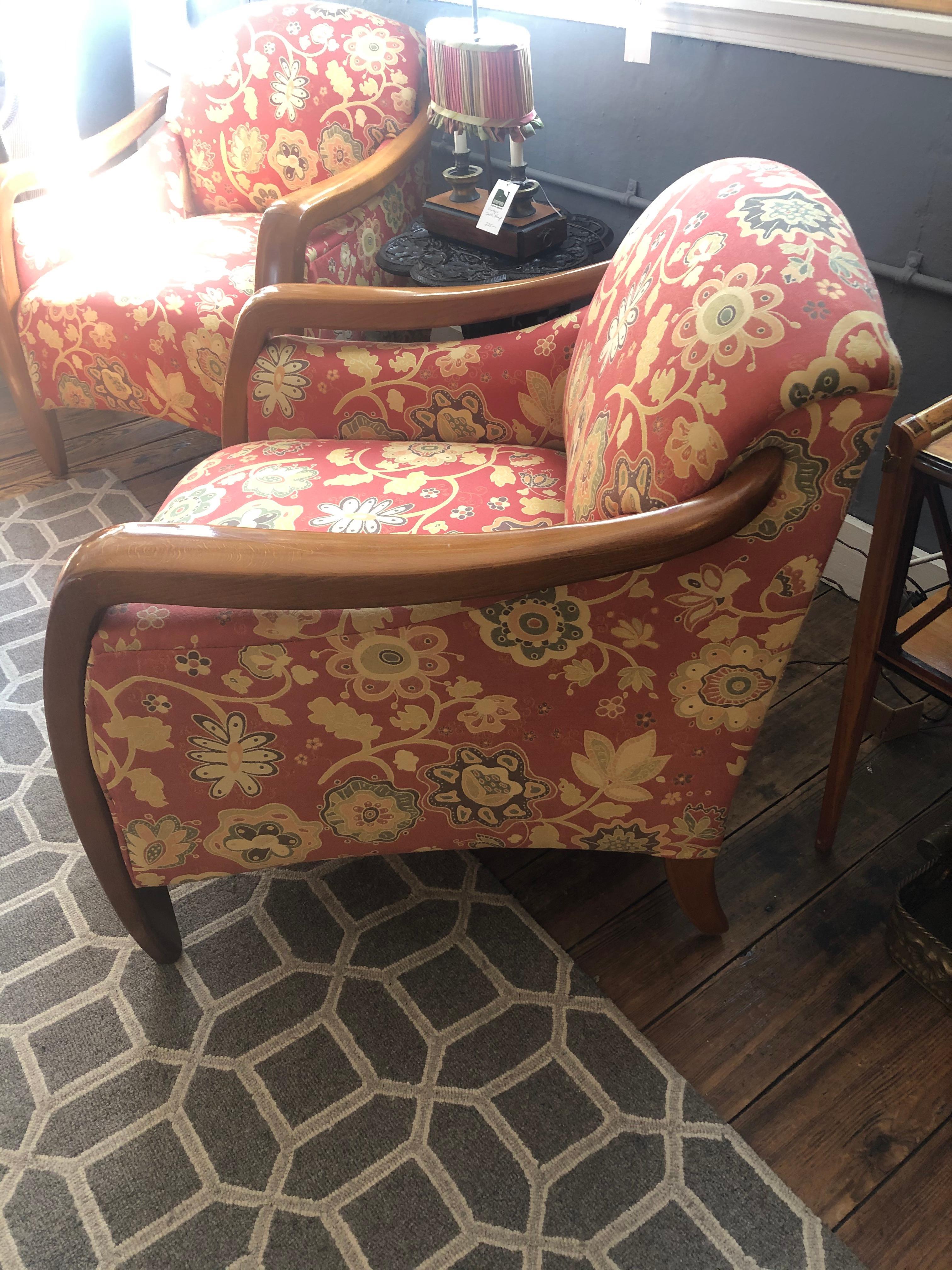 Welcoming Set of Classy Art Deco Club Chairs and Matching Ottoman 2