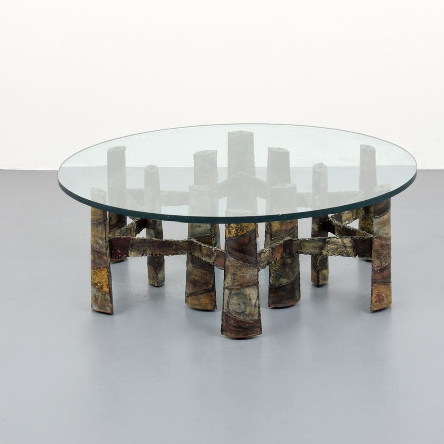 Table basse circulaire en acier soudé et peint Paul Evans Studio.