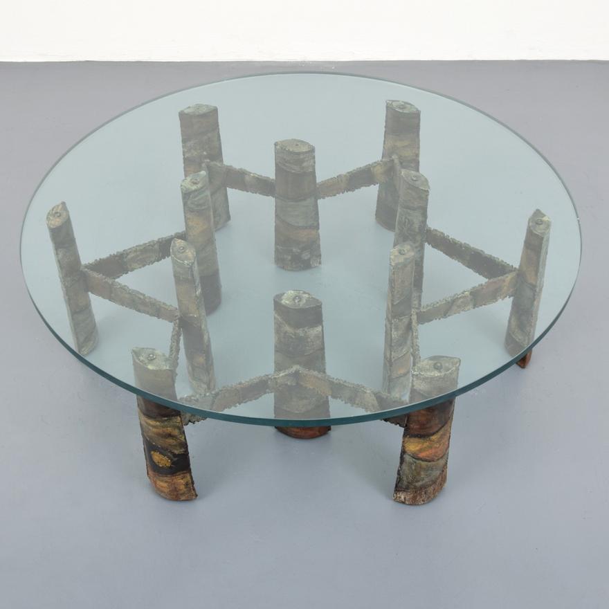 Acier Table basse circulaire Paul Evans Studio en acier soudé et peint en vente