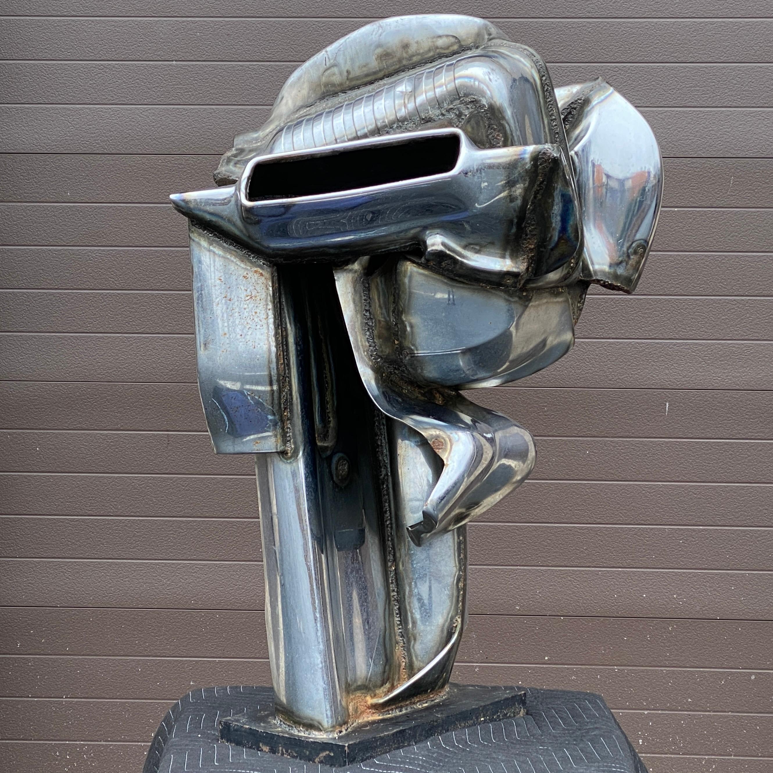 Brutalist Welded Chrome Automobile Bumper Abstract Sculpture by Jason Seley, '1919-1983' For Sale