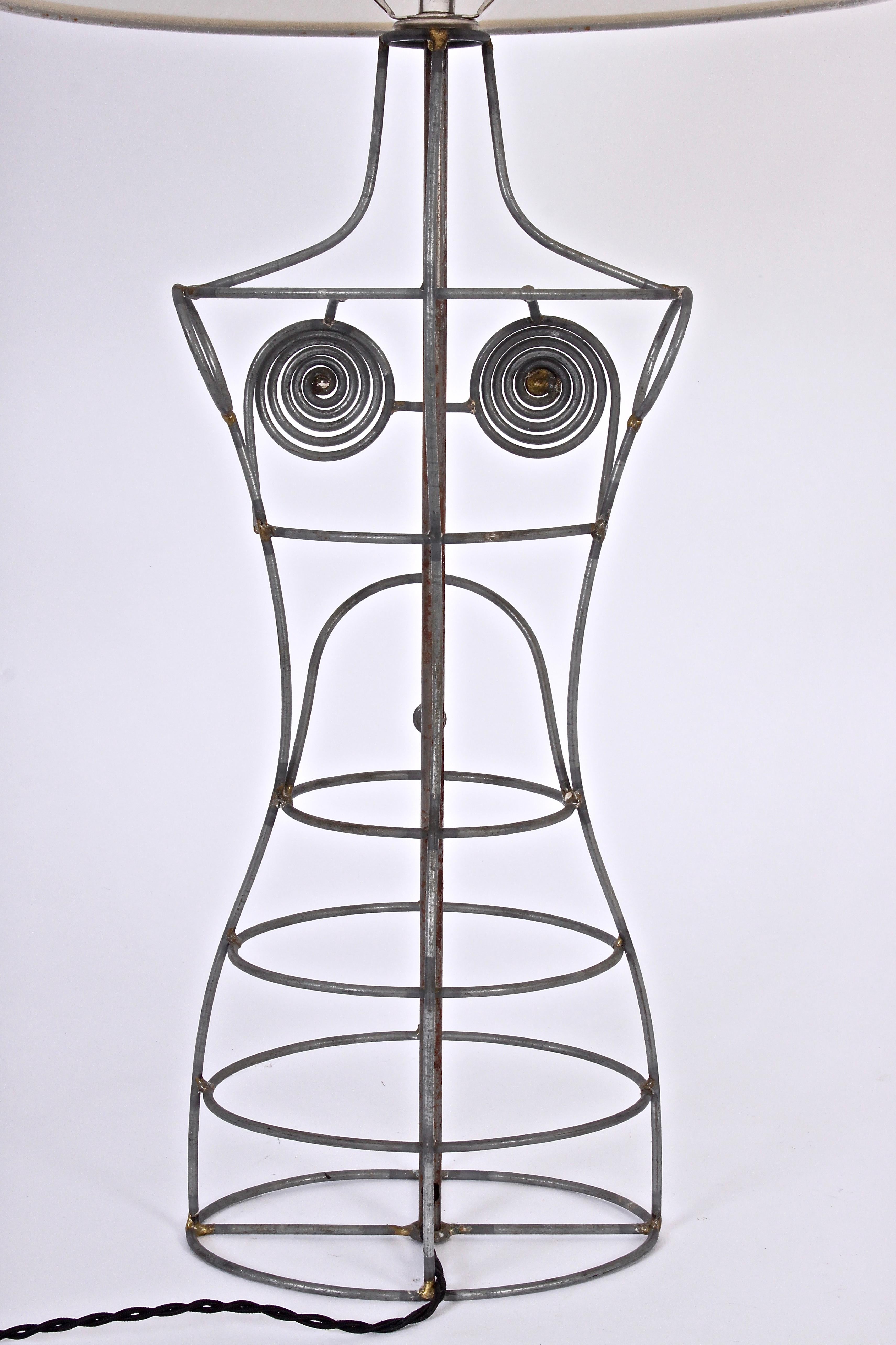 French Welded Steel Wire Dress Form Table Lamp, C. 1970 For Sale 5