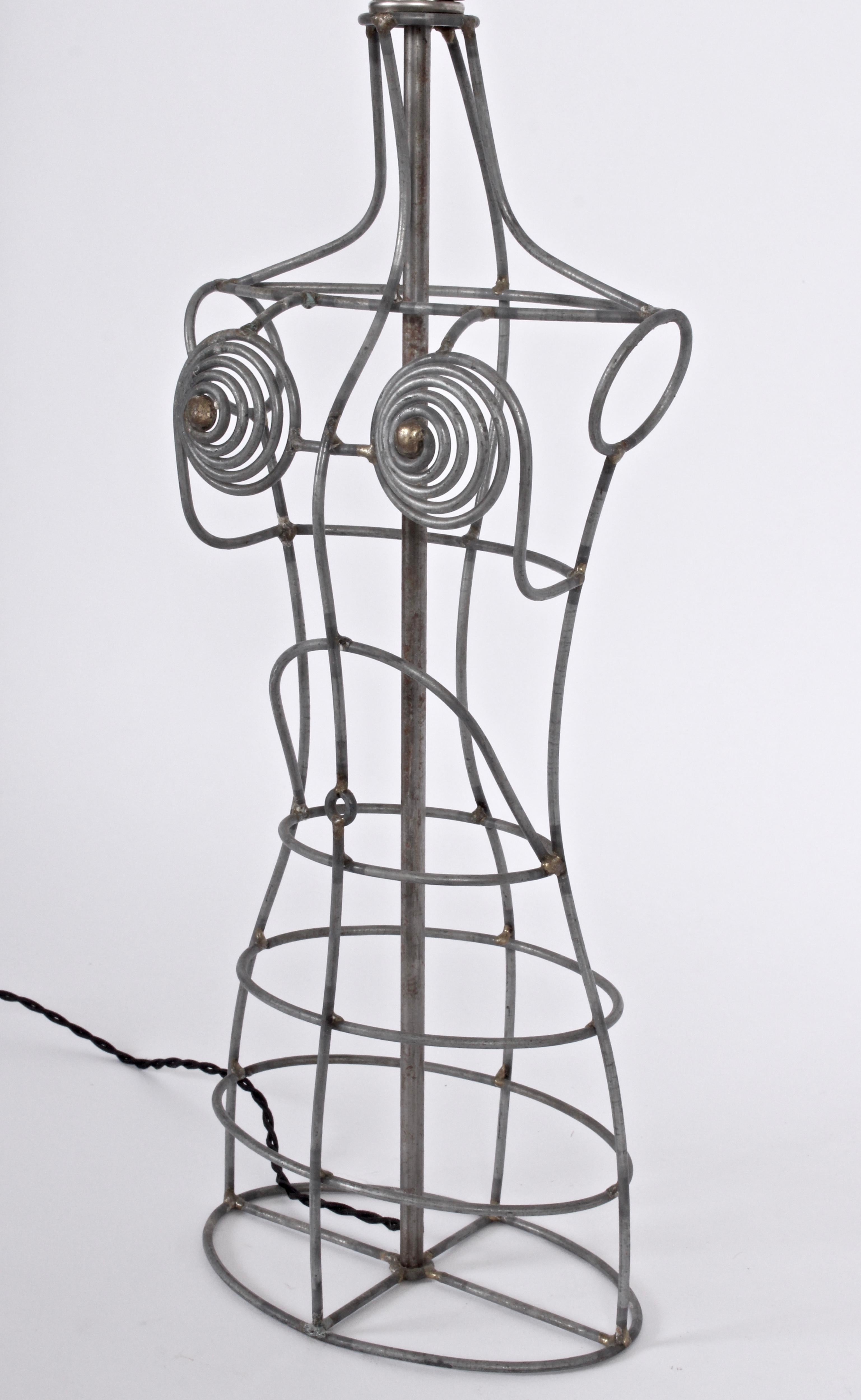 French Welded Steel Wire Dress Form Table Lamp, C. 1970 For Sale 3