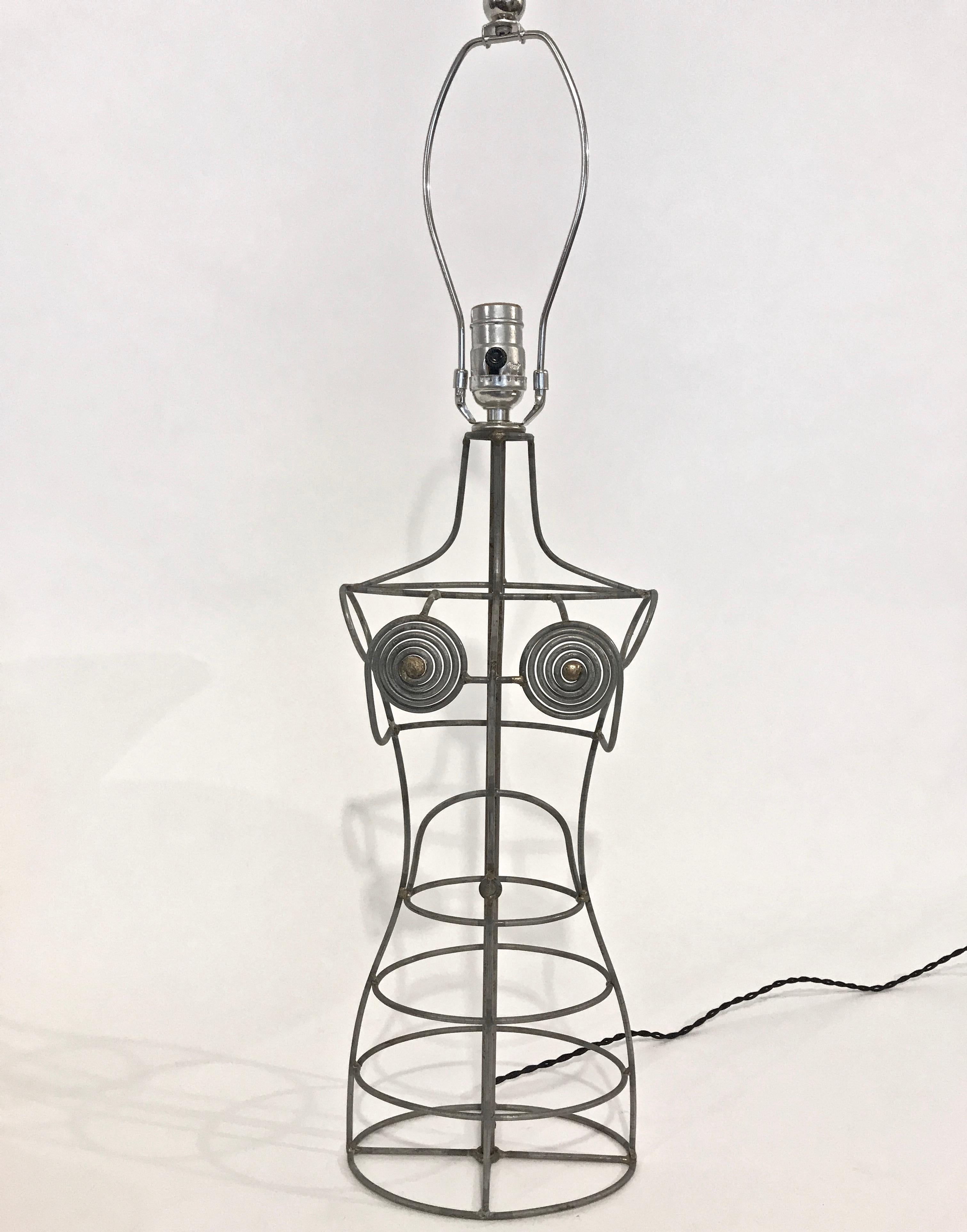 French Welded Steel Wire Dress Form Table Lamp, C. 1970 For Sale 2