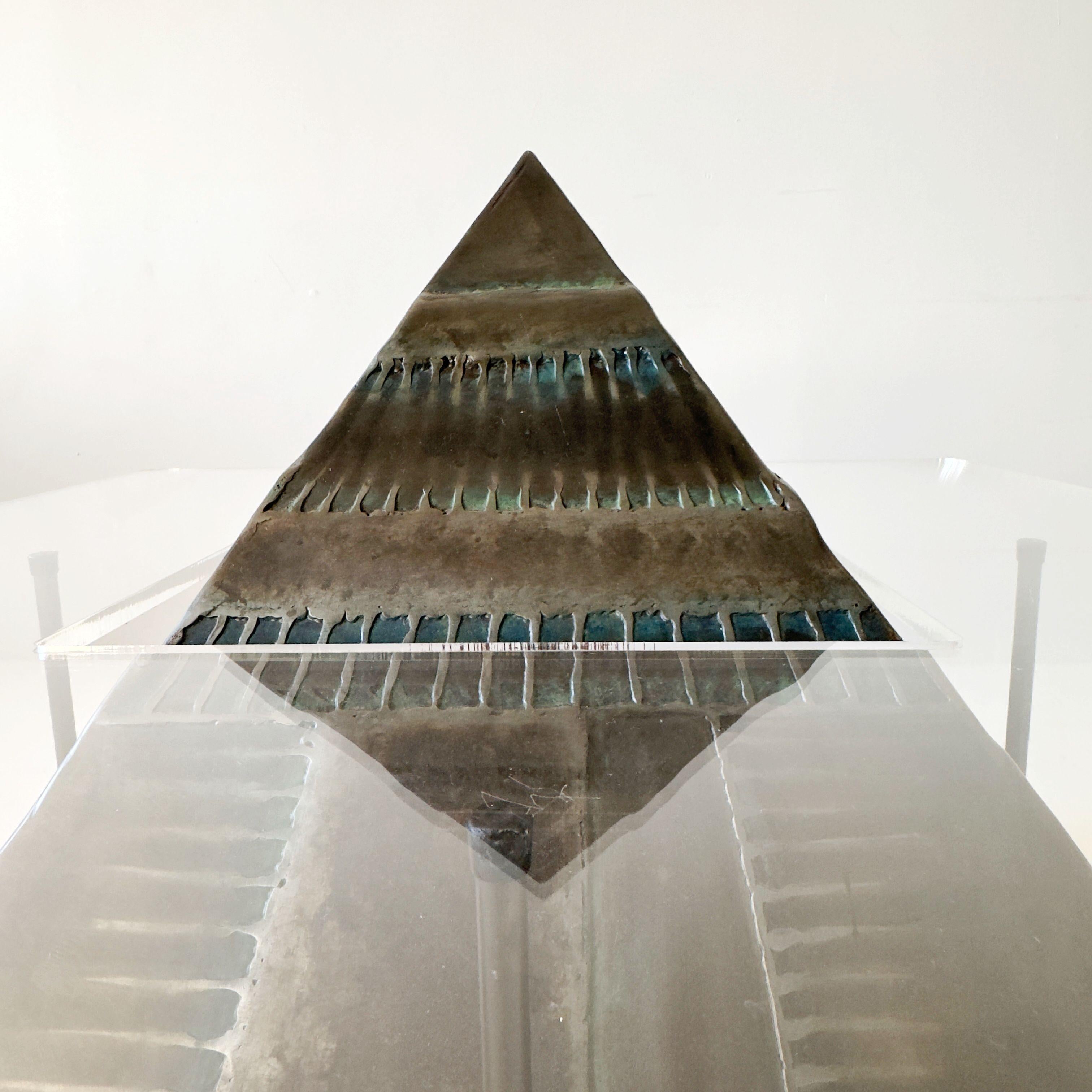 Post-Modern Welded Metal and Lucite Levitating Pyramid Coffee Table