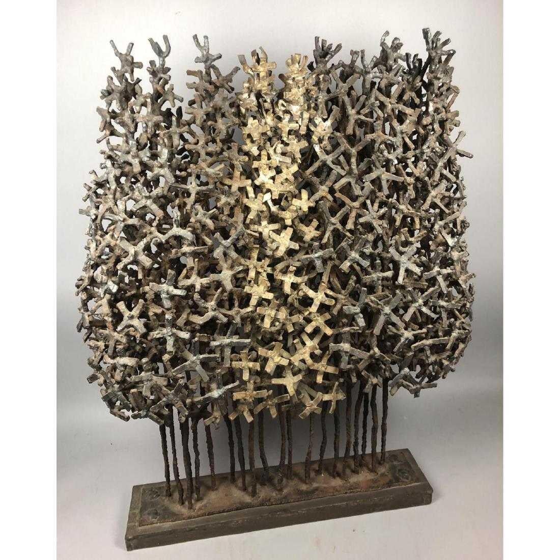 Very rare and unique welded metal grove of trees table sculpture. Iron and brass. Star shaped elements on conical trees. Absolutely one of a kind.