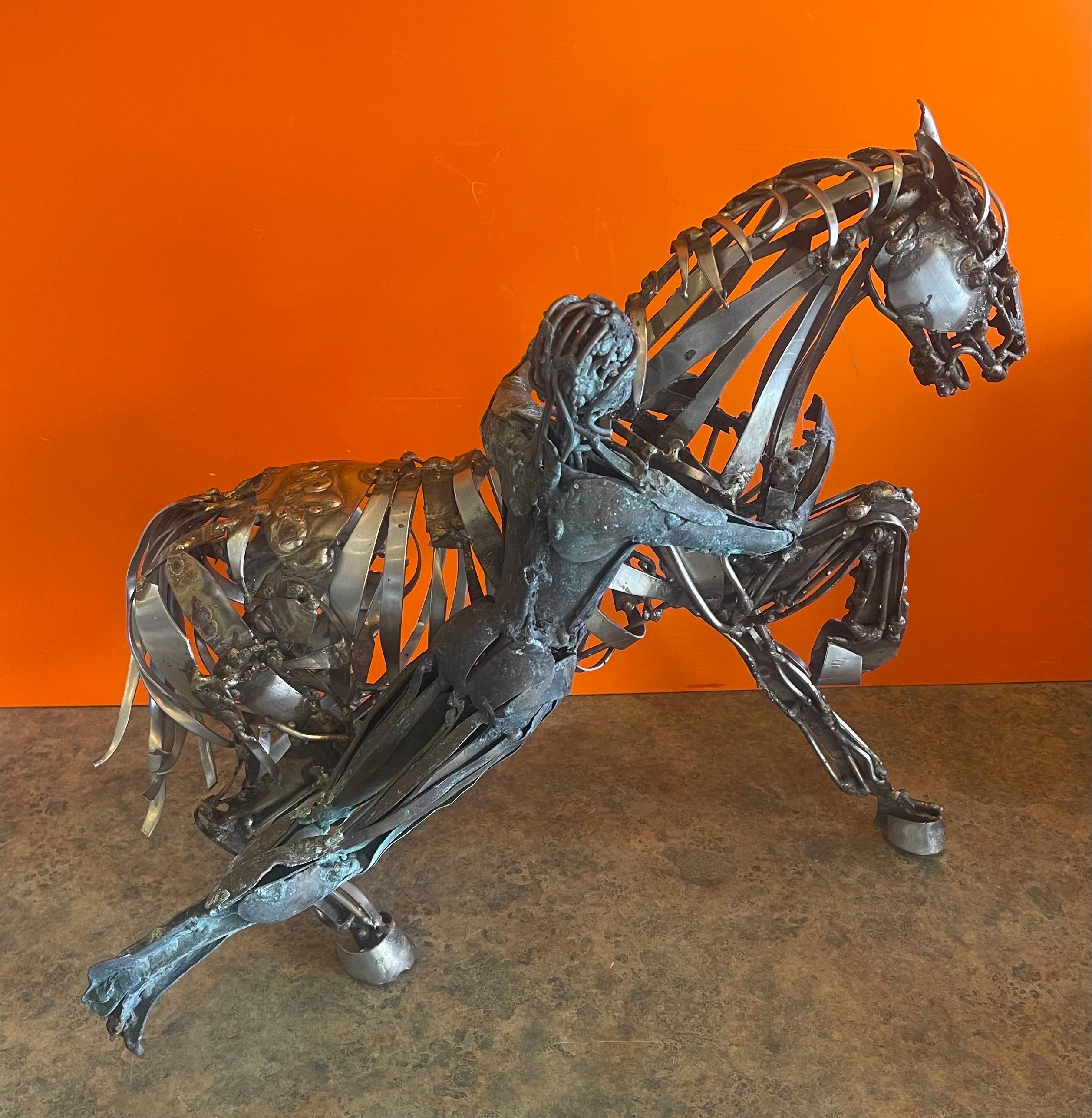 Welded Metal Horse Sculpture by J. Rivas in the Style of Jiang Tie-Feng For Sale 9