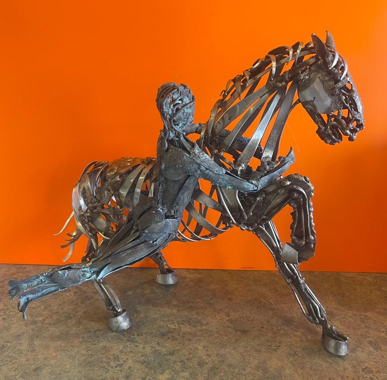 Welded Metal Horse Sculpture by J. Rivas in the Style of Jiang TieFeng