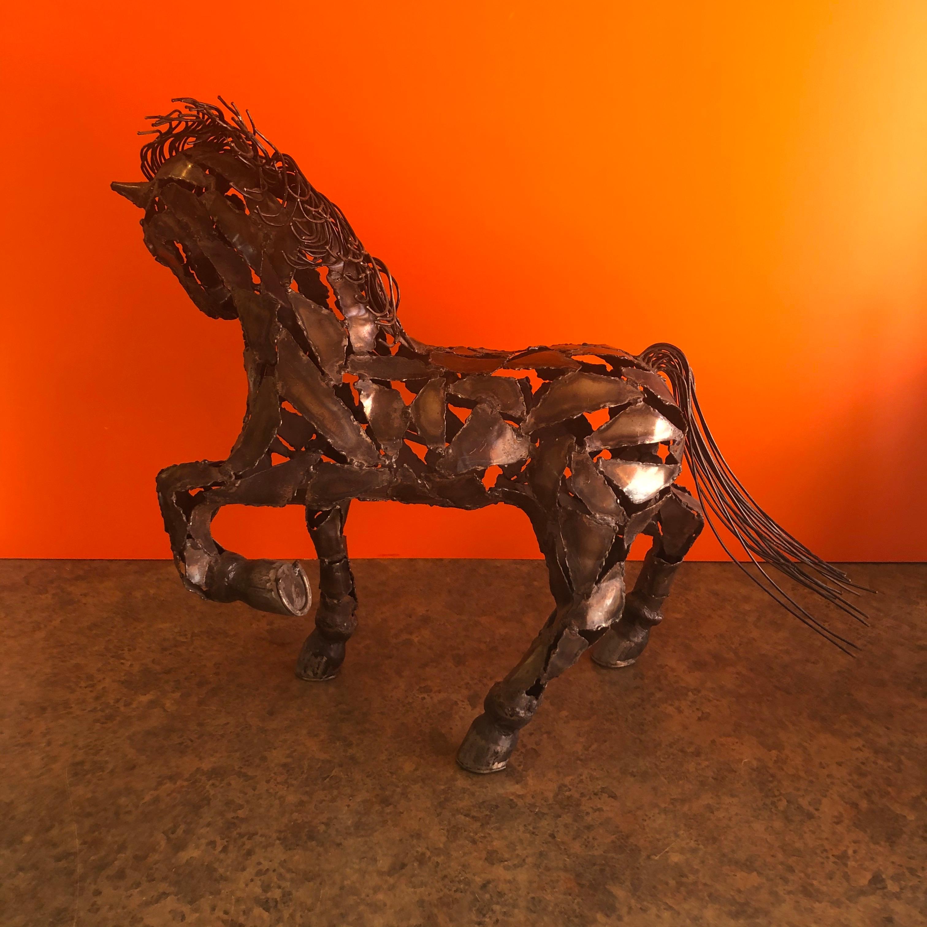American Welded Metal Horse Sculpture by J. Rivas in the Style of Jiang Tie-Feng