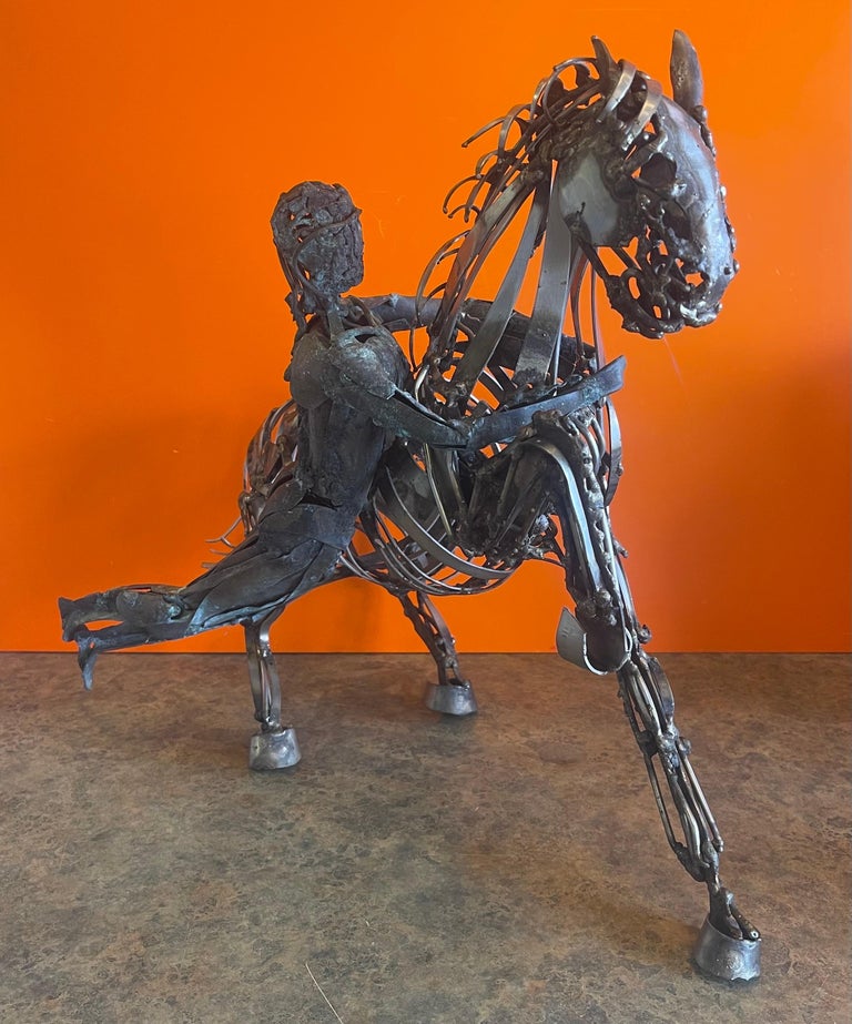 Welded Metal Horse Sculpture by J. Rivas in the Style of Jiang TieFeng