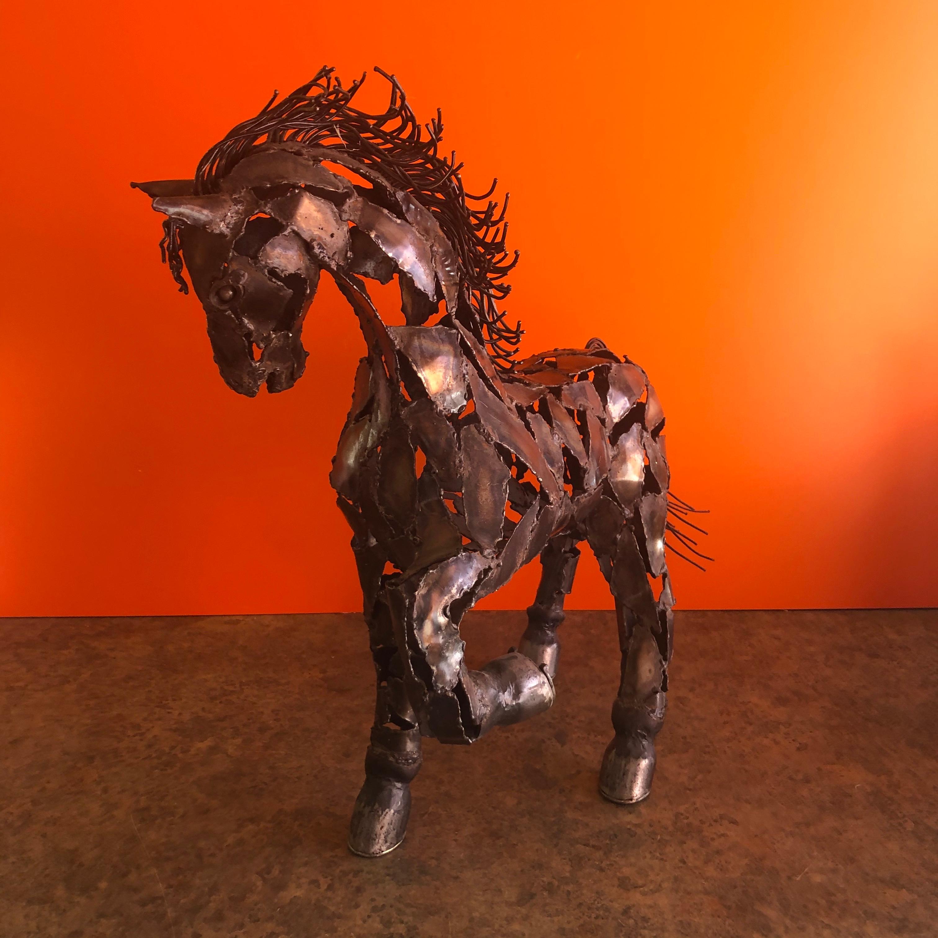 Welded Metal Horse Sculpture by J. Rivas in the Style of Jiang Tie-Feng In Good Condition In San Diego, CA