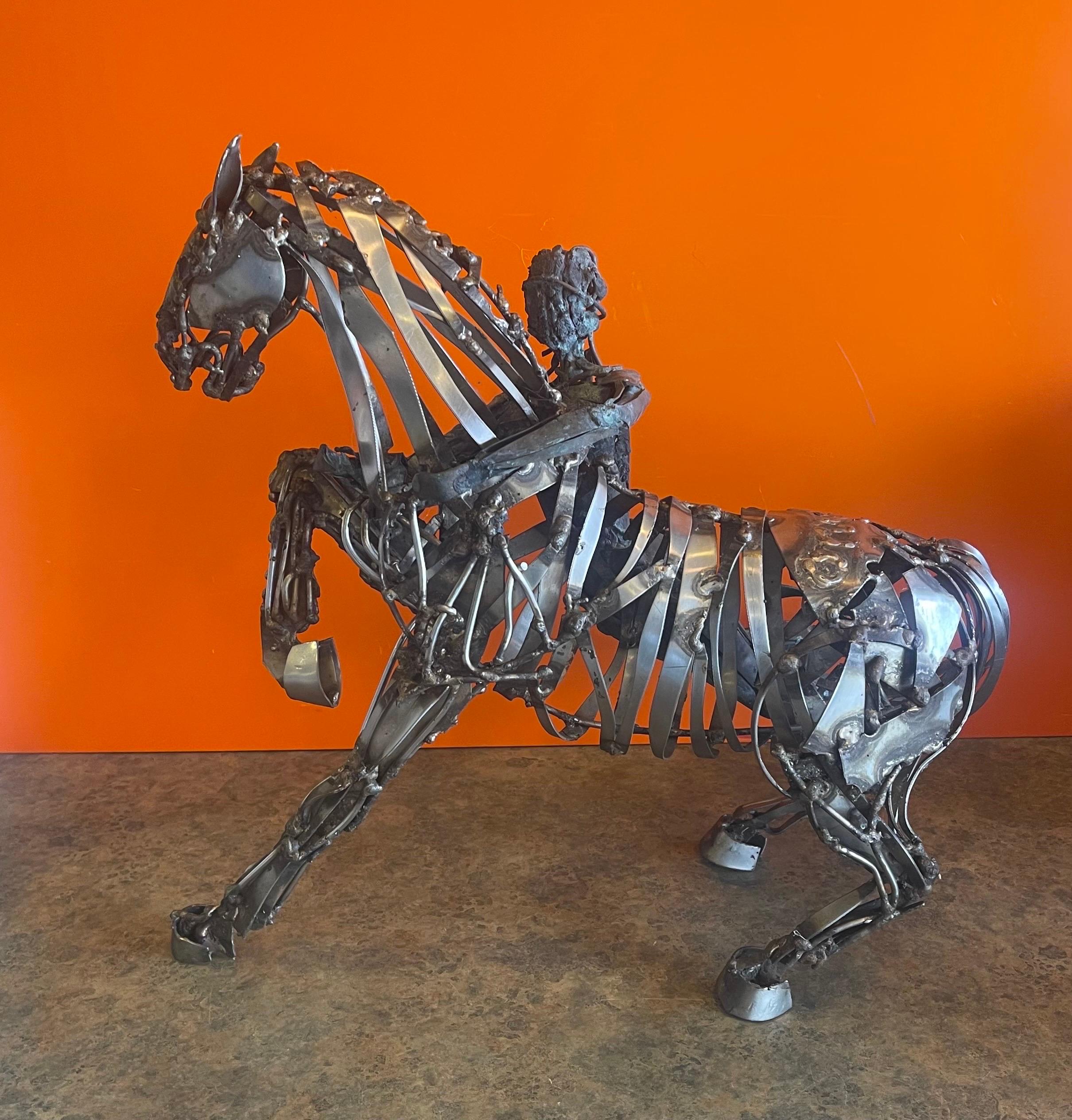 Welded Metal Horse Sculpture by J. Rivas in the Style of Jiang Tie-Feng In Good Condition For Sale In San Diego, CA