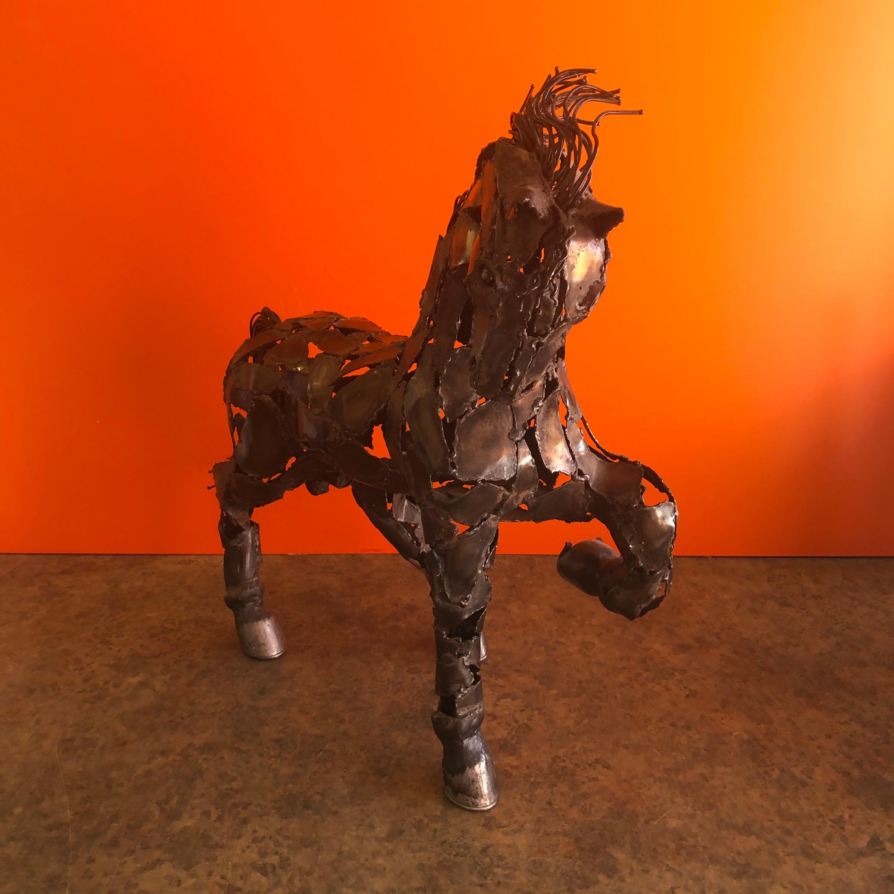 20th Century Welded Metal Horse Sculpture by J. Rivas in the Style of Jiang Tie-Feng