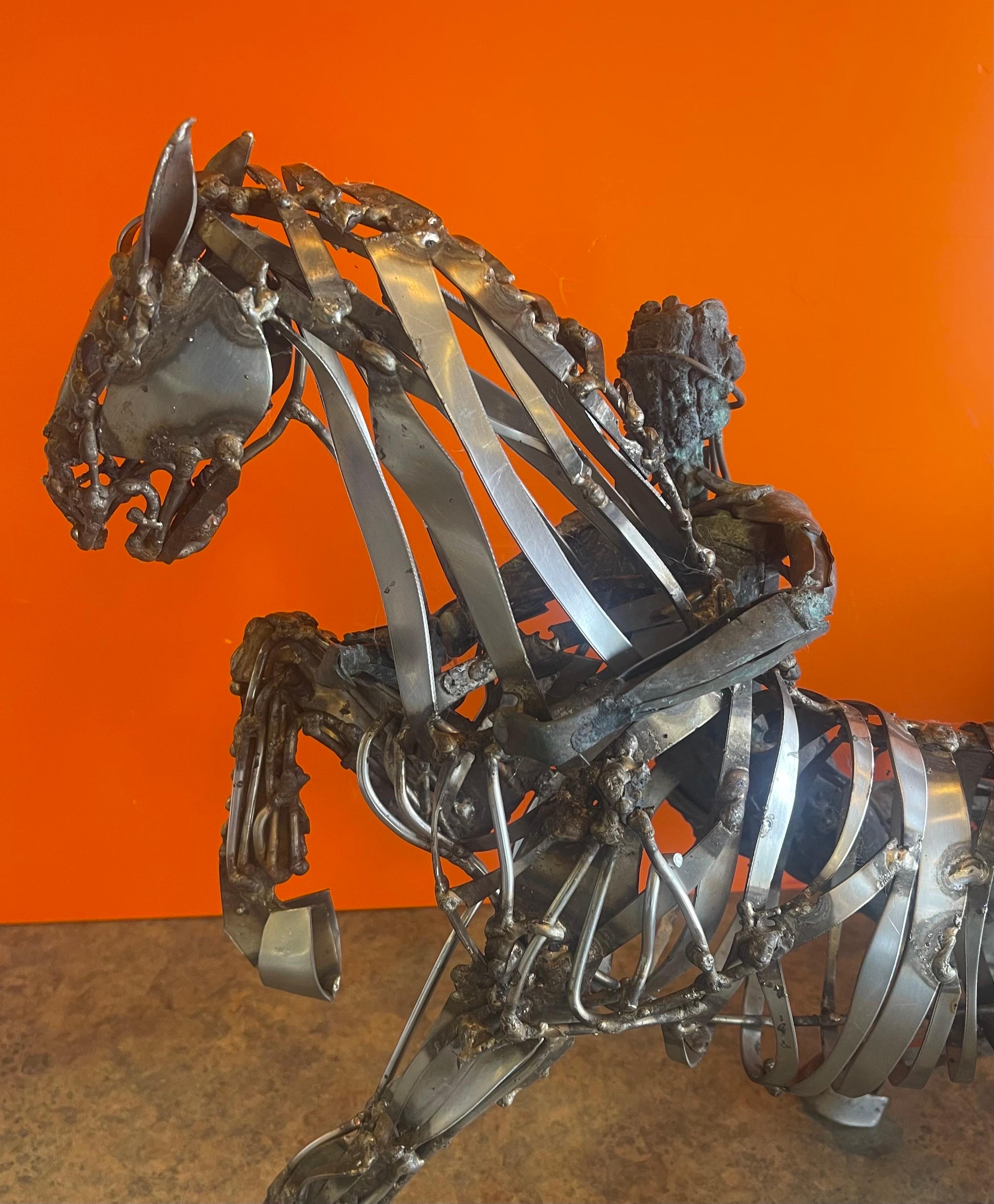 20th Century Welded Metal Horse Sculpture by J. Rivas in the Style of Jiang Tie-Feng For Sale