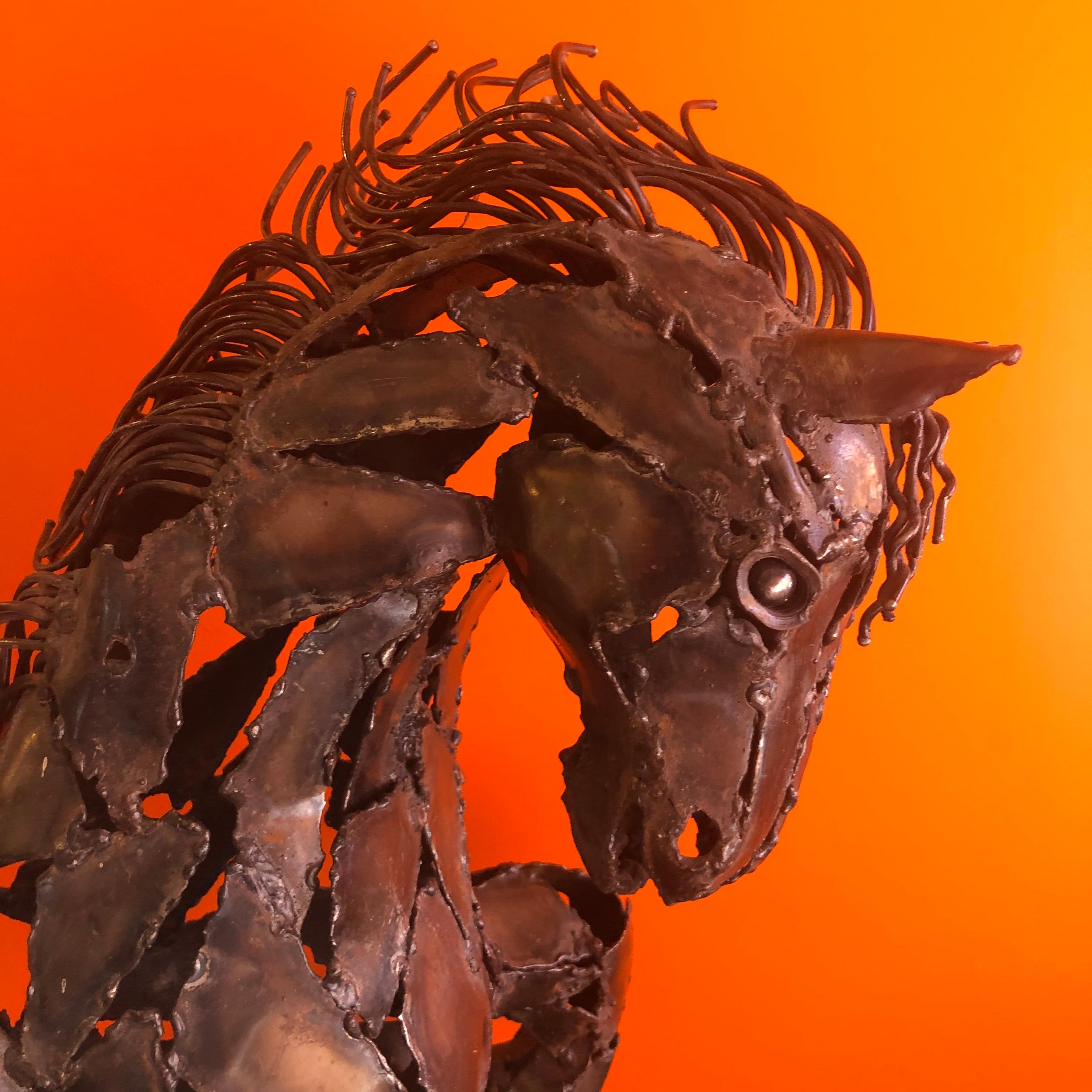 Welded Metal Horse Sculpture by J. Rivas in the Style of Jiang Tie-Feng 1