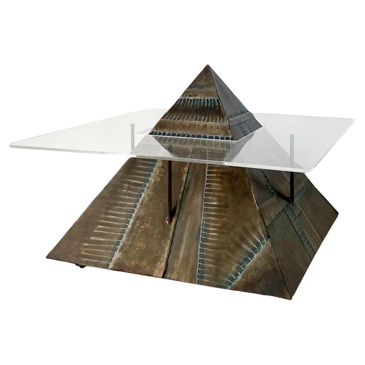 Welded Metal Levitating Pyramid Coffee Table with Lucite Top