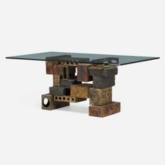 Tavolo "Skyline Dining" in acciaio saldato, policromato e patinato di Paul Evans