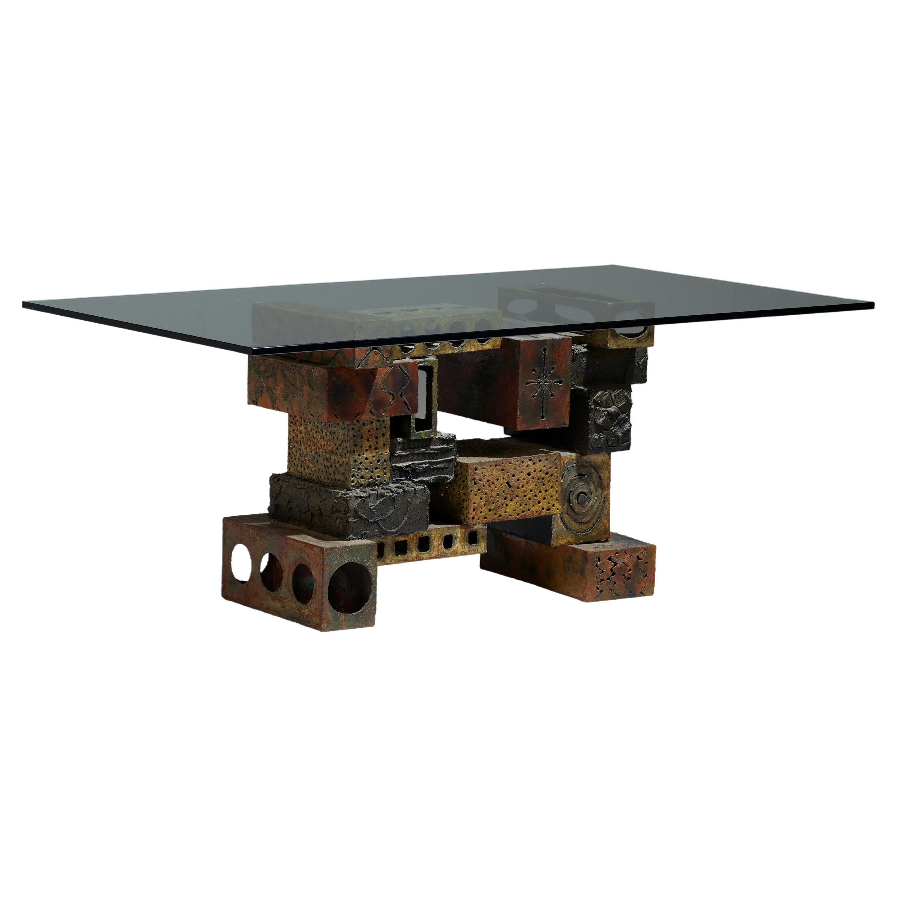 Welded Polychromed and Patinated Steel "Skyline Dining" Table by Paul Evans For Sale