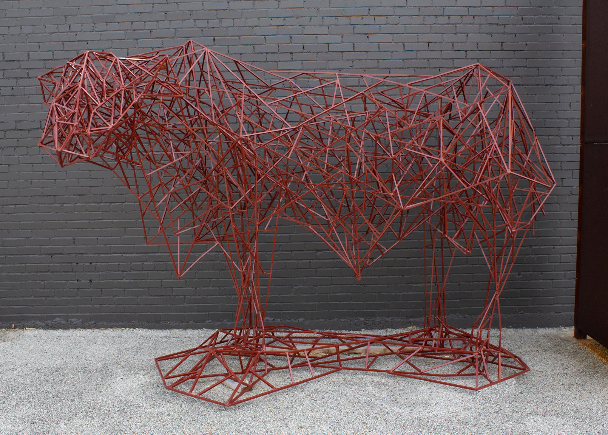 Abstrakte modernistische Skulptur einer roten Kuh aus geschweißtem Stahl des Künstlers Mark Doyle im Angebot 6