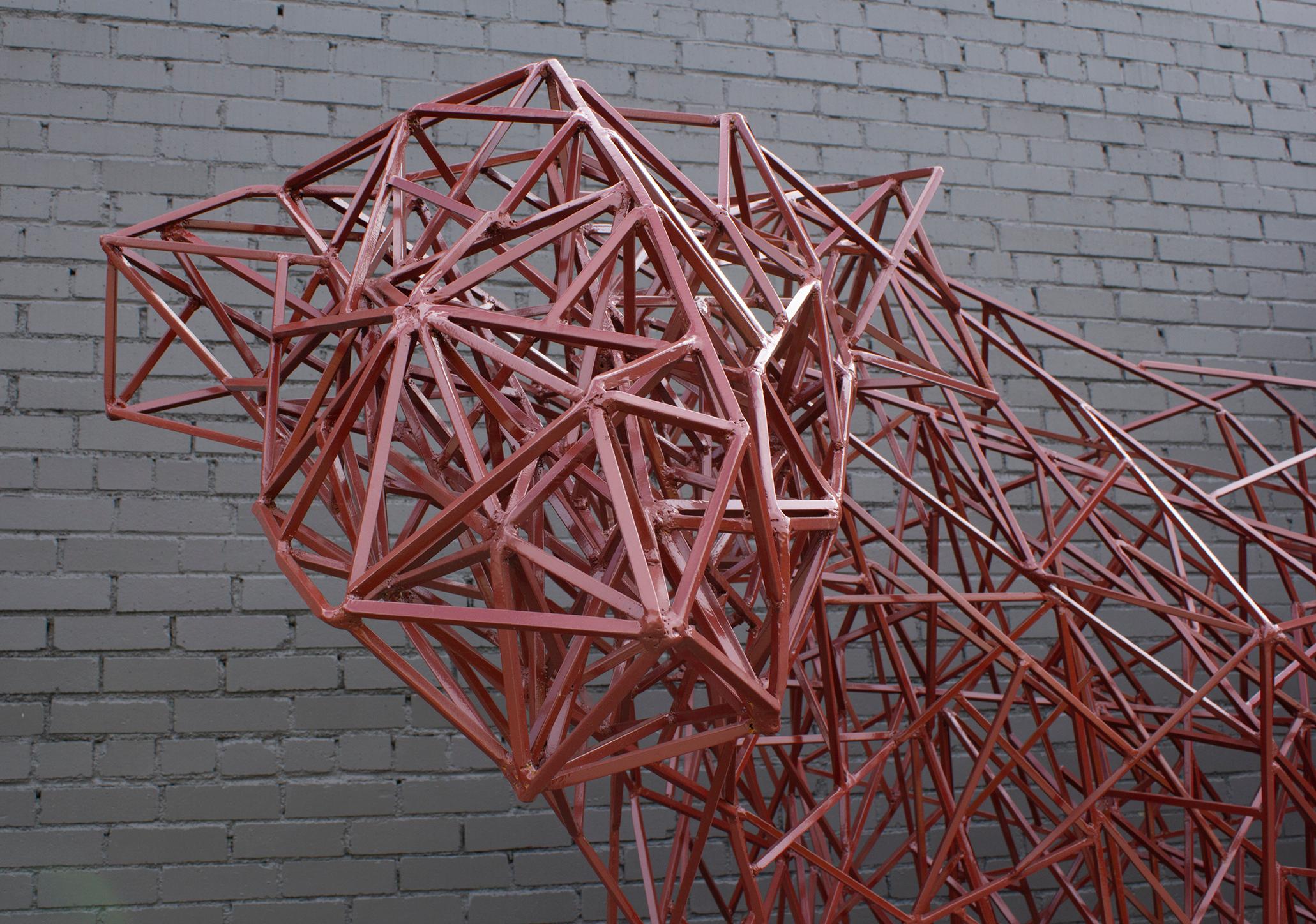 Abstrakte modernistische Skulptur einer roten Kuh aus geschweißtem Stahl des Künstlers Mark Doyle (amerikanisch) im Angebot