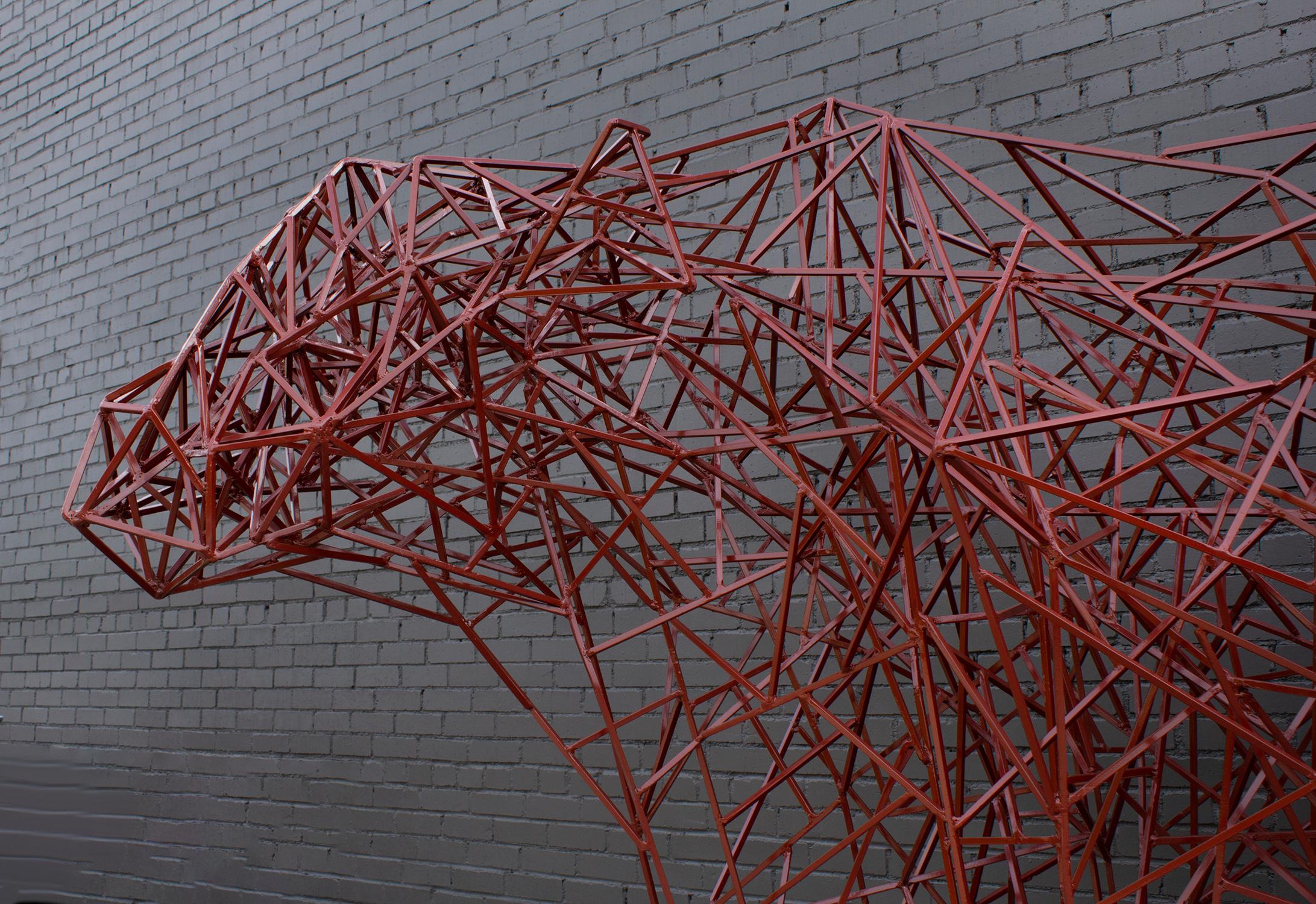 Abstrakte modernistische Skulptur einer roten Kuh aus geschweißtem Stahl des Künstlers Mark Doyle (Gemalt) im Angebot